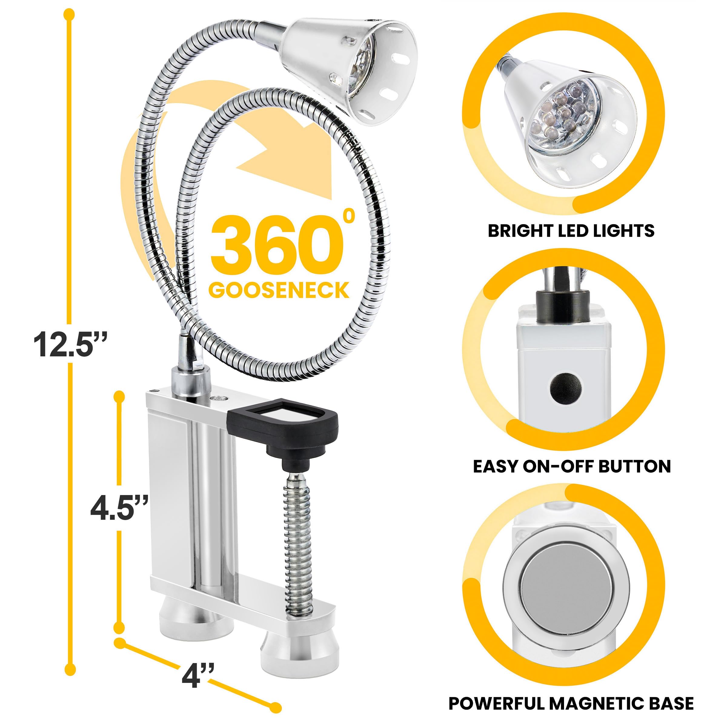LED Concepts BBQ Grill Lights Magnetic Base Super-Bright LED Lights-360 Degree Flexible Gooseneck, Weather Resistant, Task Lighting Barbecue Grilling Gifts for Men Dad Husband (Silver, 2 Pack) - Image 4