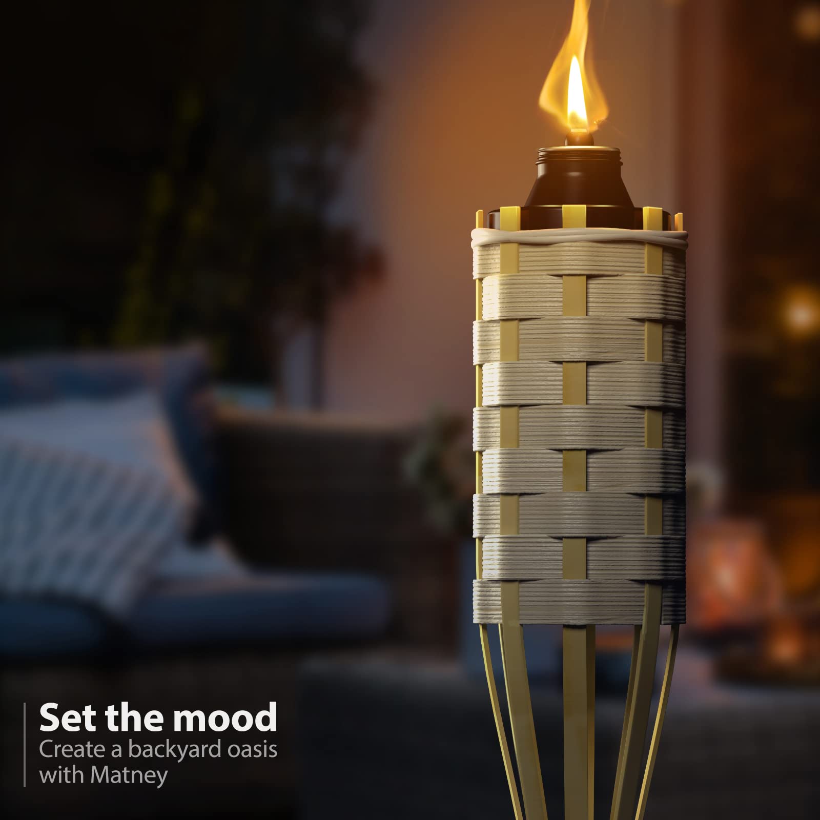 Matney Bamboo Torches for Outside Mosquitos Repellent - 5 Ft. Tall - (12 Pack) - Decorative Garden & Backyard Lights - Mosquito Torches Outdoor - Oil Lamp for Citronella - Flame Lasts Over 8 Hours - Image 3