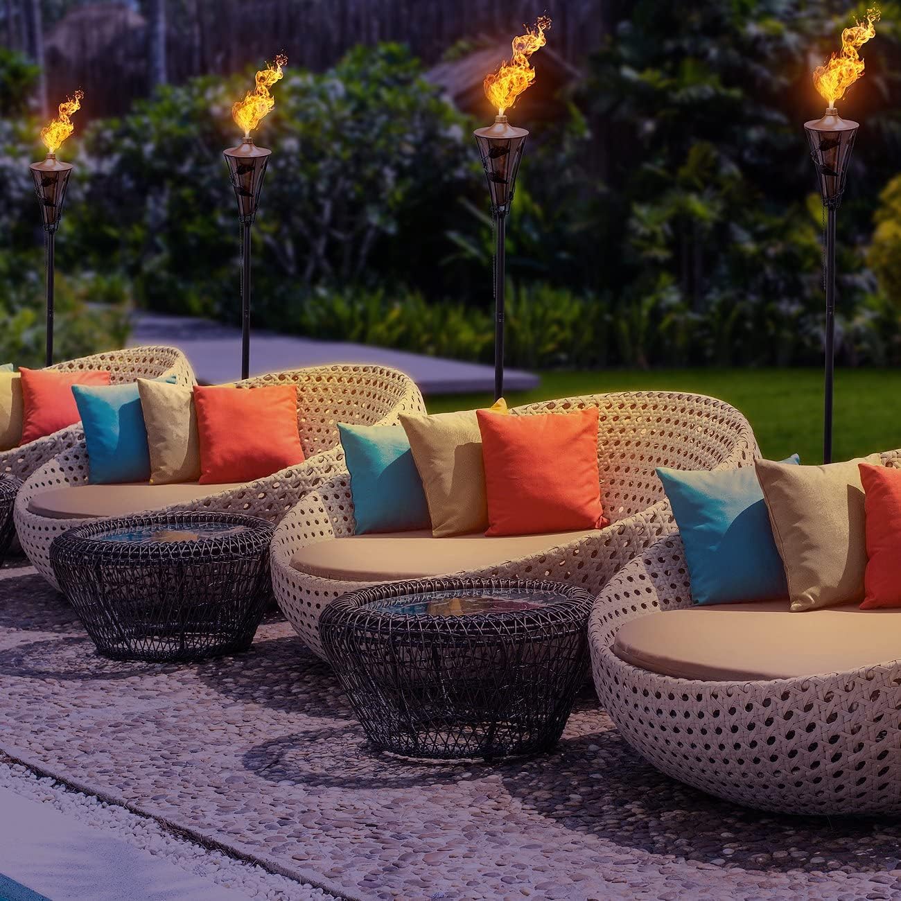 Matney Outdoor Metal Patio Torches – Use for Deck, Patio, Back Yard, Out Door Parties, Wedding – Includes Fiberglass Wick and Snuffer Cap (4 Pack) - Image 2