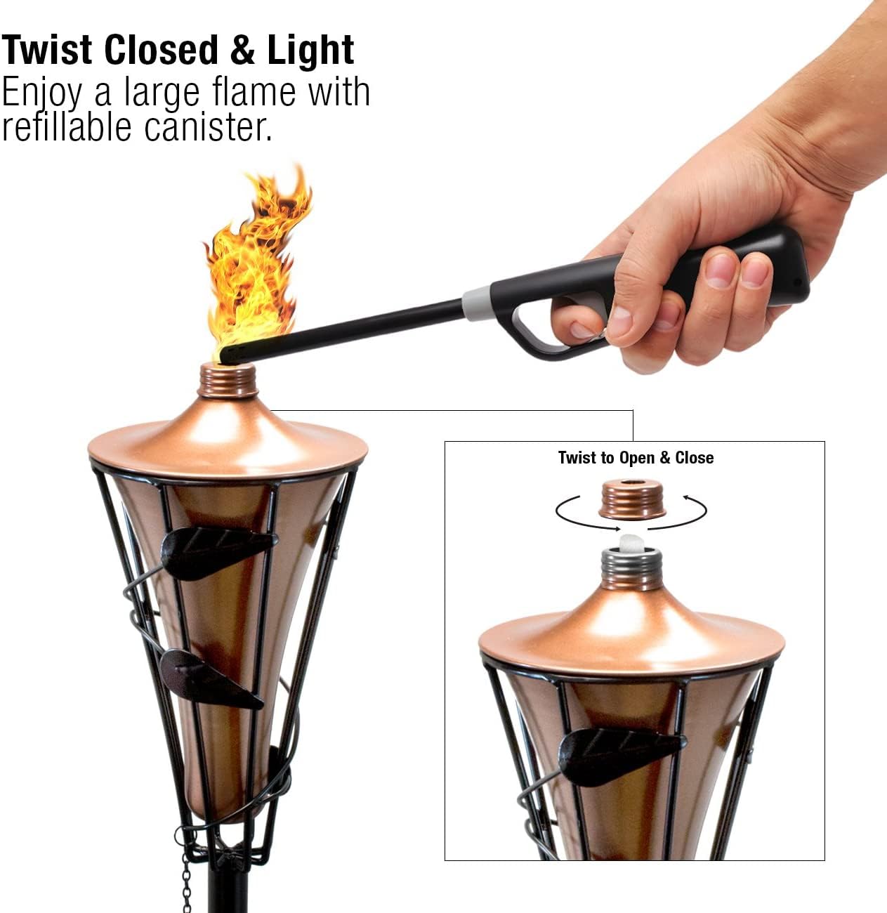 Matney Outdoor Metal Patio Torches – Use for Deck, Patio, Back Yard, Out Door Parties, Wedding – Includes Fiberglass Wick and Snuffer Cap (4 Pack) - Image 3