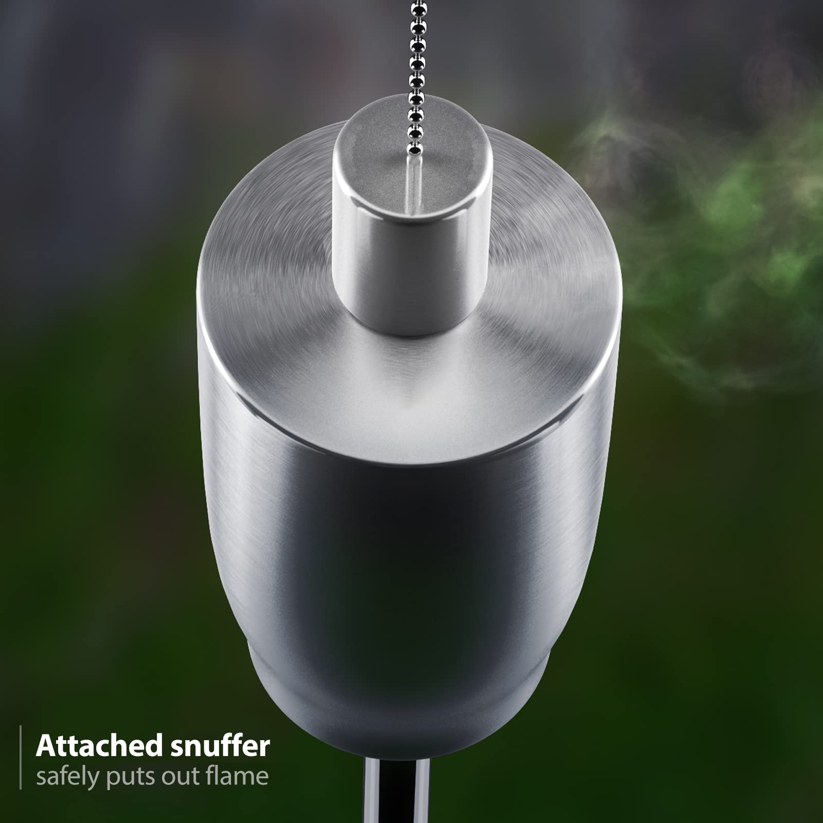 Matney Stainless Steel Outdoor Torches - Decorative Garden & Yard Lights - 5 ft Oil Lamp for Citronella - Fiberglass Wick & Snuffer Cap - Set of 4 (Cylinder) - Image 3