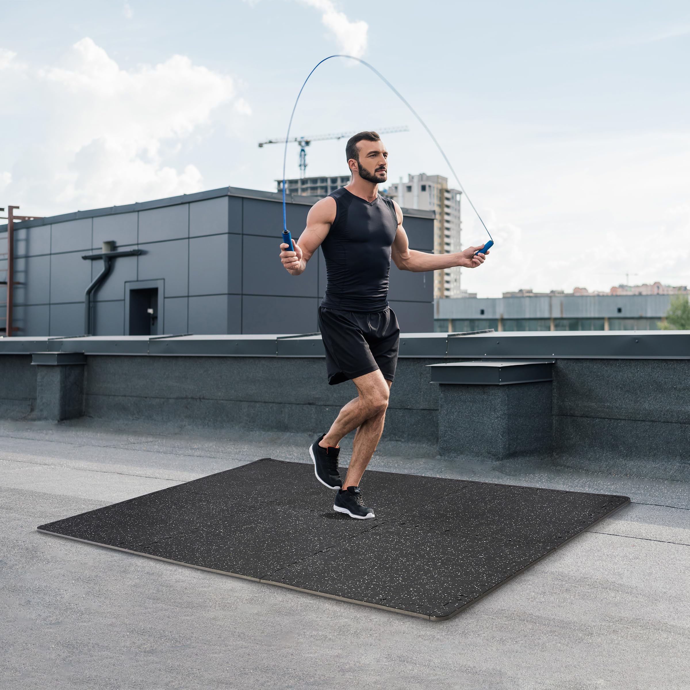 Sivan Fitness 1/2" Thick Rubber Top High-Density EVA Foam Gym Flooring for Home Gym - 48 Sq Ft Exercise Mat Tiles for Workout, Yoga, MMA, Heavy Exercise Equipment Mat - 12 Interlocking Gym Floor Mat - Image 8