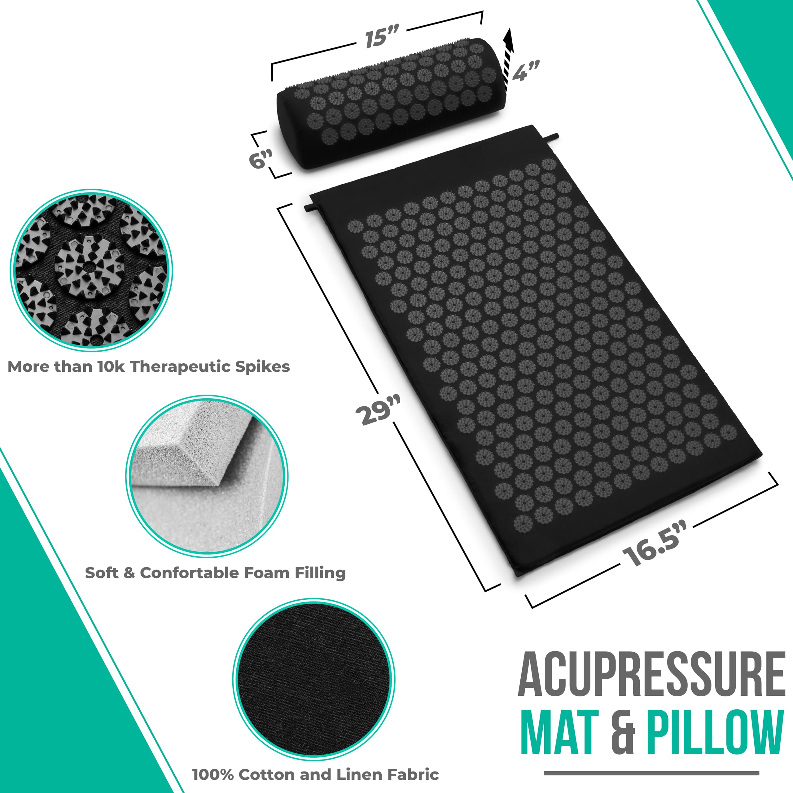 Sivan Health and Fitness Acupressure Mat and Pillow Set - Grounding Mat for Stress, Back & Neck Pain - Acupuncture Point Massage Mat for Muscle Relaxation, Sciatica, & Meditation - Includes Carry Bag - Image 2