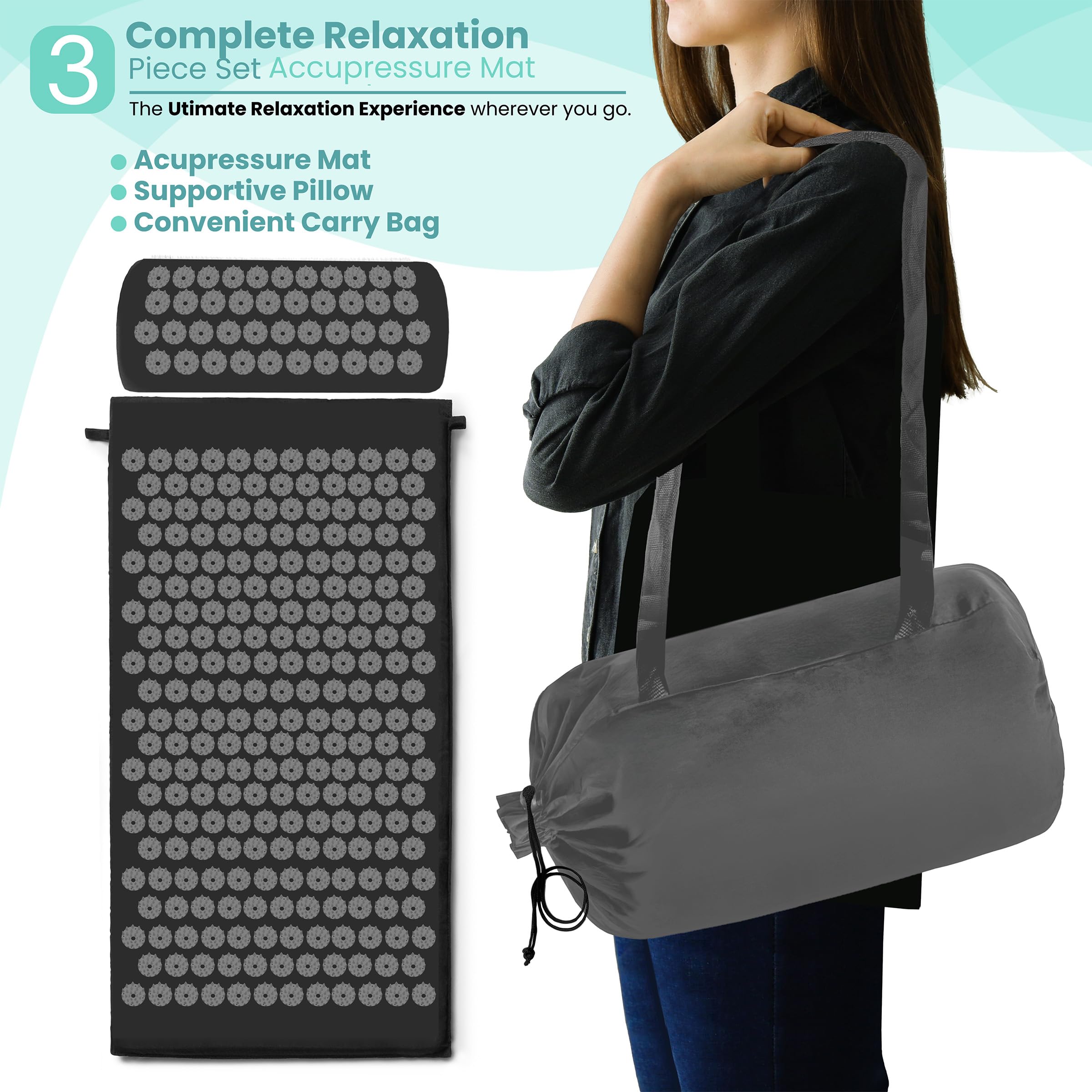 Sivan Health and Fitness Acupressure Mat and Pillow Set - Grounding Mat for Stress, Back & Neck Pain - Acupuncture Point Massage Mat for Muscle Relaxation, Sciatica, & Meditation - Includes Carry Bag - Image 5