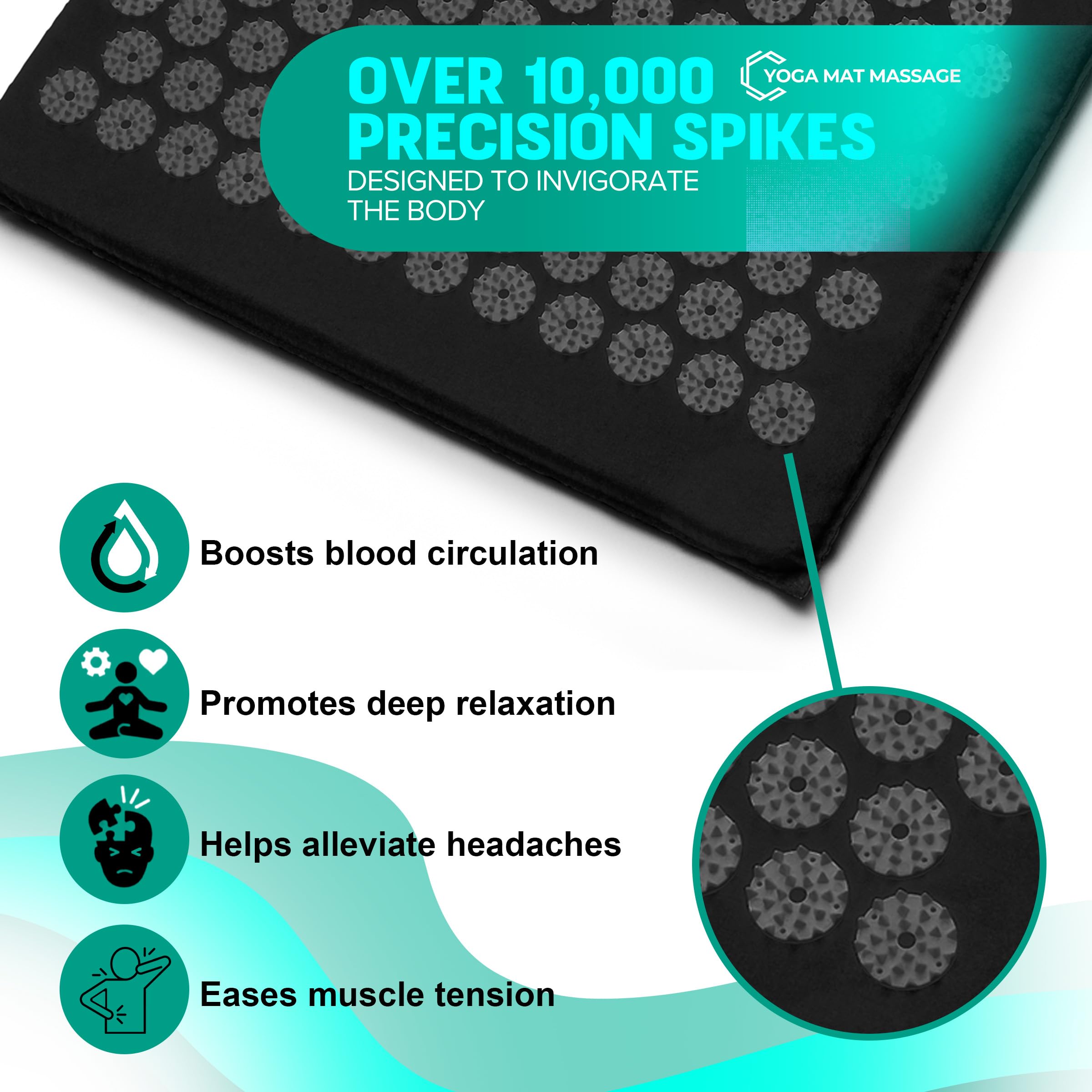 Sivan Health and Fitness Acupressure Mat and Pillow Set - Grounding Mat for Stress, Back & Neck Pain - Acupuncture Point Massage Mat for Muscle Relaxation, Sciatica, & Meditation - Includes Carry Bag - Image 6