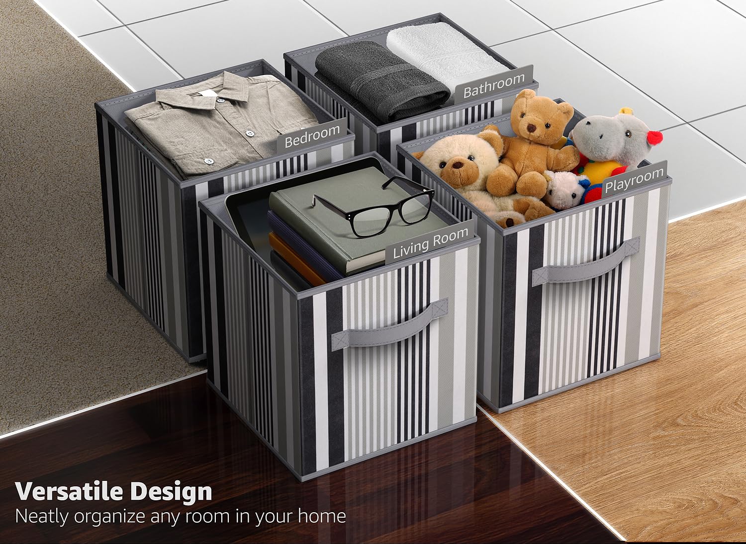 Sorbus 11 Inch Cube Storage Bin - 6 Foldable Storage Cubes for Shelf, Toy Box, Cubby and Closet Organizer - Pattern Black Collapsible Cloth Cube Storage Bins for Home Organization, Nursery, Bedroom - Image 5