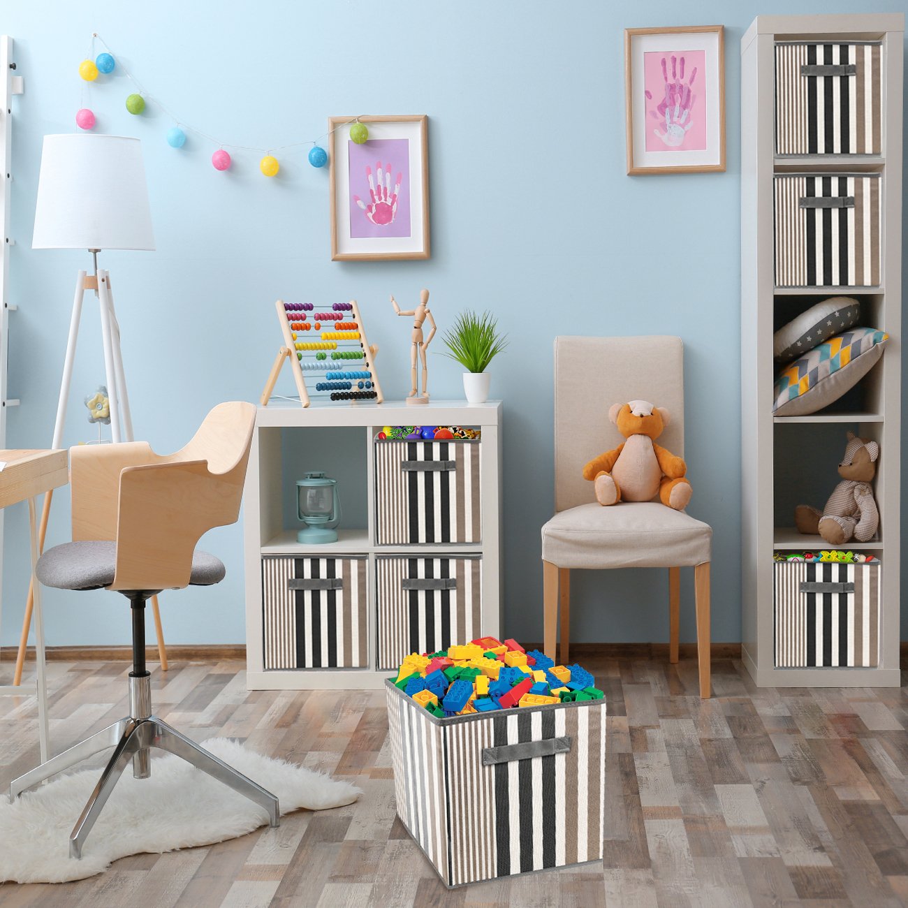Sorbus 11 Inch Cube Storage Bin - 6 Foldable Storage Cubes for Shelf, Toy Box, Cubby and Closet Organizer - Pattern Black Collapsible Cloth Cube Storage Bins for Home Organization, Nursery, Bedroom - Image 7