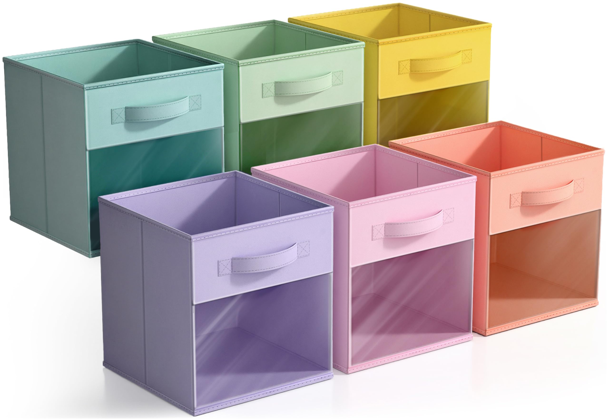 Sorbus 11 Inch Storage Bins with Clear Window - 6 Foldable Baskets for Organizing Clothes, Toys, Books - Sturdy Collapsible Fabric Storage Cubes with Handle - Storage Baskets for Shelves, Closets - Image 6