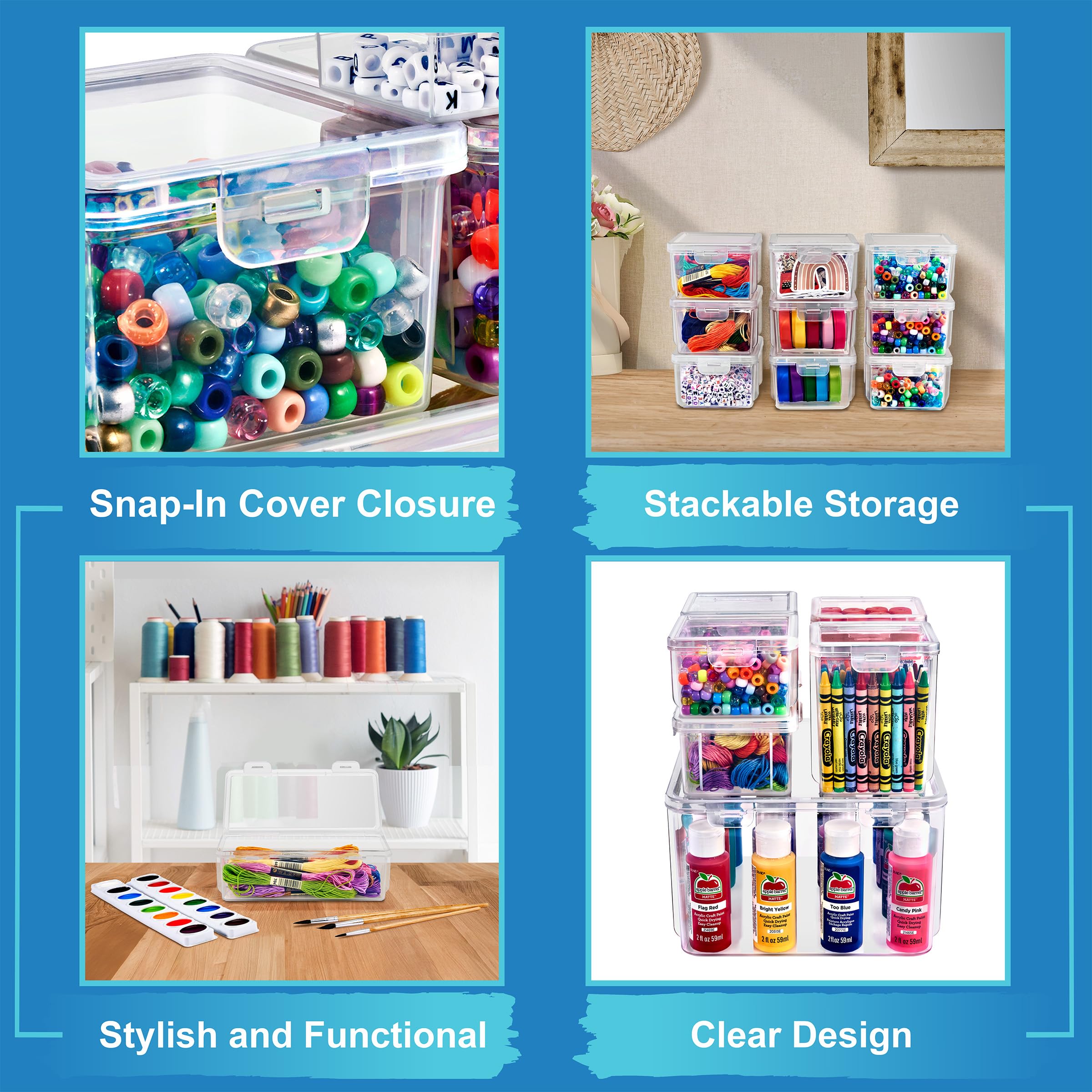 Sorbus 12-Piece Art Supply Storage Organizer - Stackable Craft Storage with Hinged Lids - Art, Yarn, Ribbon, Bead Organizers - Image 4