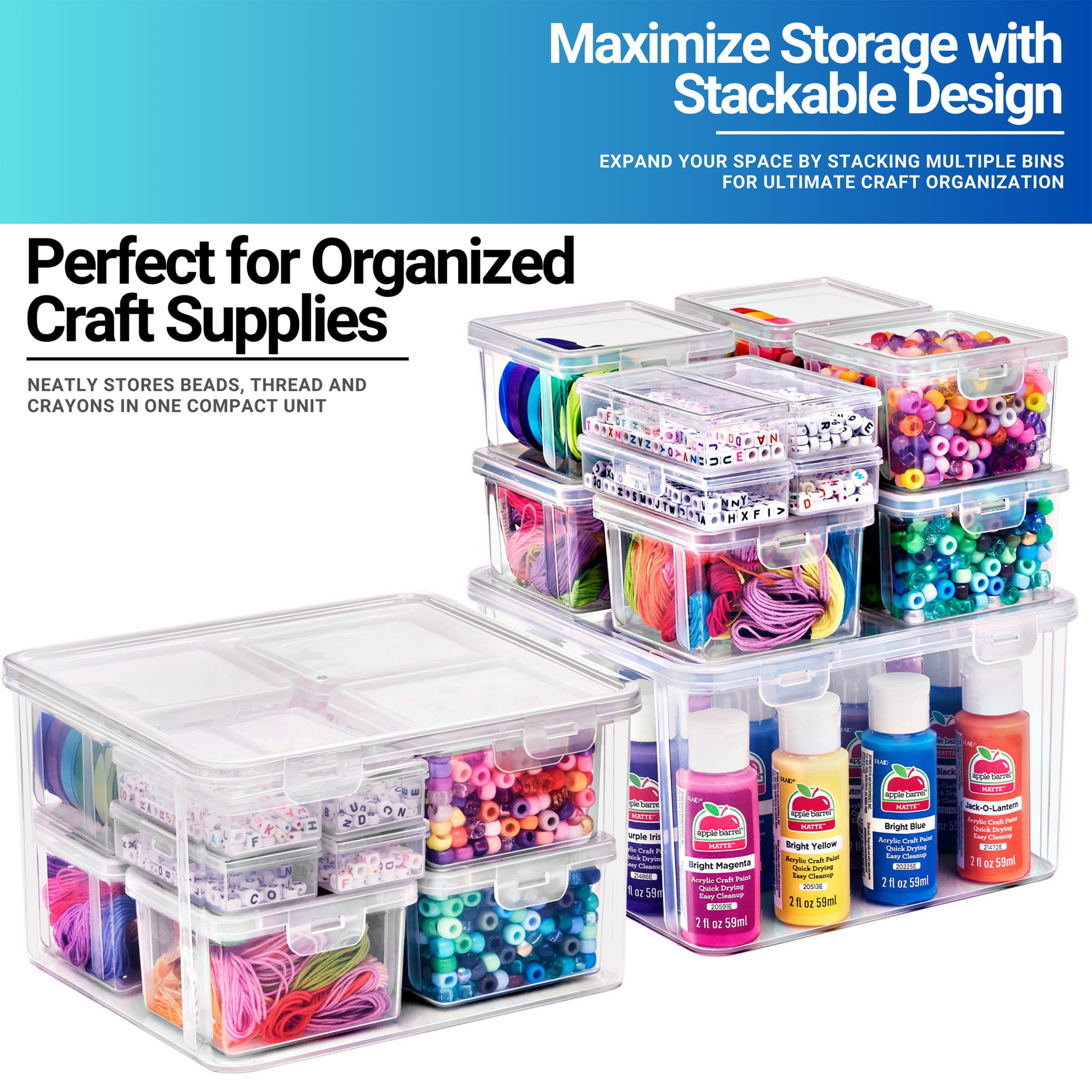 Sorbus 12-Piece Art Supply Storage Organizer - Stackable Craft Storage with Hinged Lids - Art, Yarn, Ribbon, Bead Organizers - Image 5
