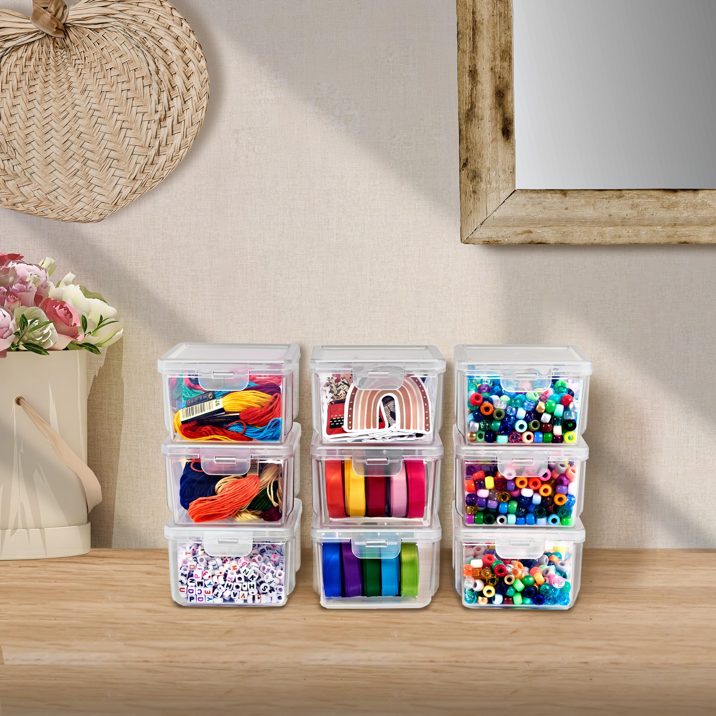 Sorbus 12-Piece Art Supply Storage Organizer - Stackable Craft Storage with Hinged Lids - Art, Yarn, Ribbon, Bead Organizers - Image 9