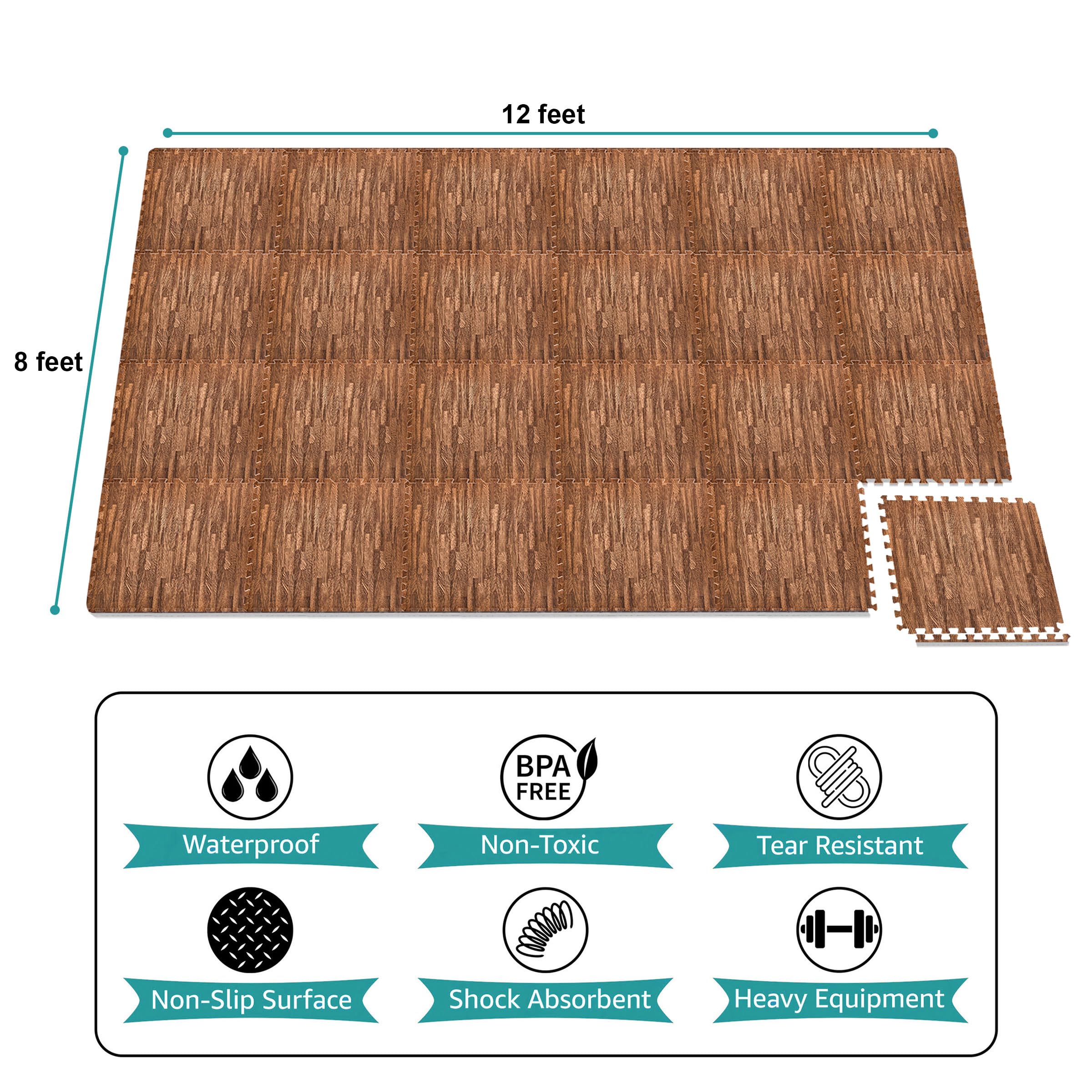 Sorbus 120 Sq. Ft. Wood Grain Floor Tiles Foam Mat EVA Interlocking Mats Tile 3/8-Inch Thick Flooring Wood Puzzle Exercise Mats w/Borders - Home Playroom Basement, Apartment, Trade Show, Baby, Dance - Image 9