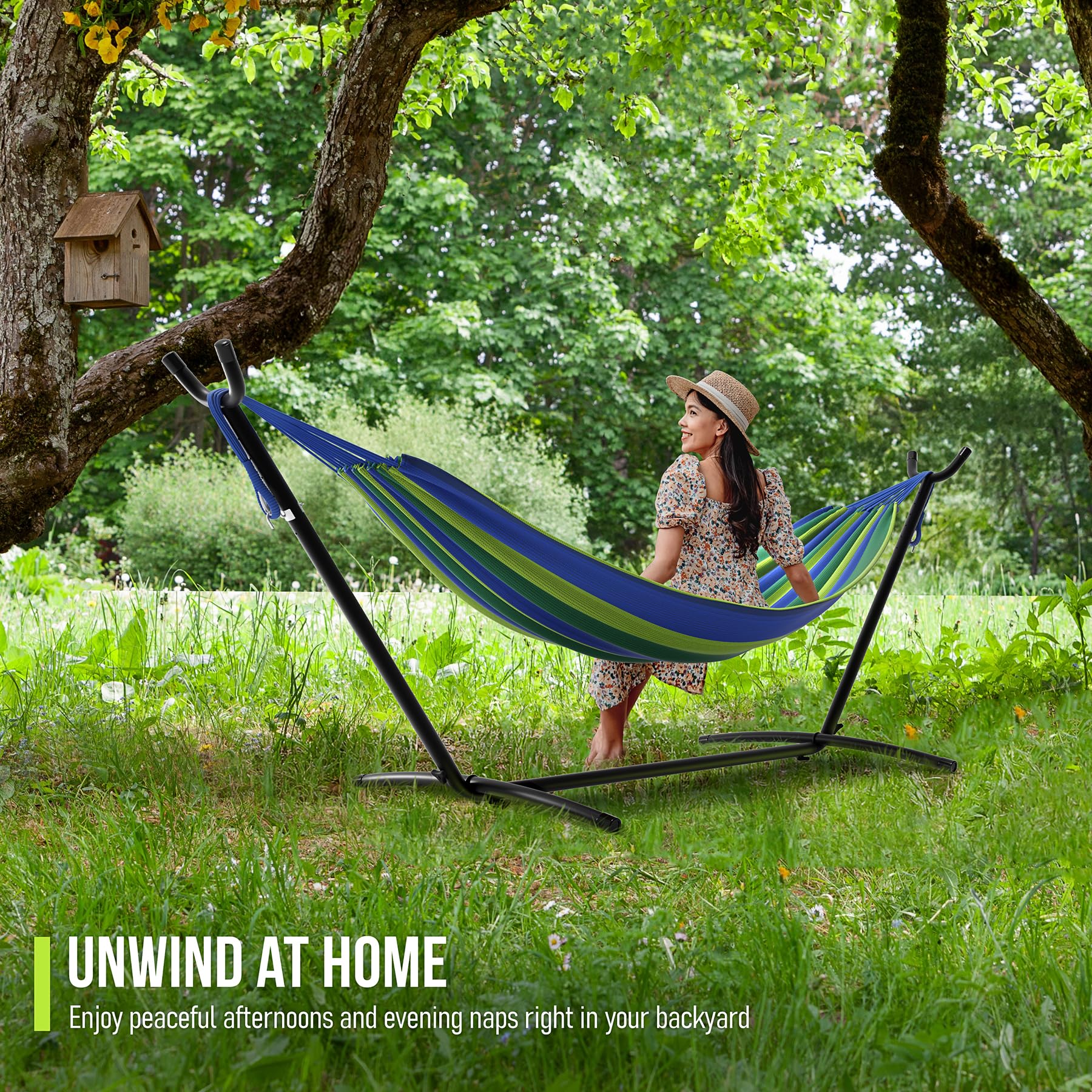 Sorbus 2-Person Hammock with Stand – 60" Cotton Blend Bed, Heavy Duty 450lbs Capacity, Portable with Carrying Case – for Garden, Patio, Outdoor, Camping, Gifts – Washable - Image 2