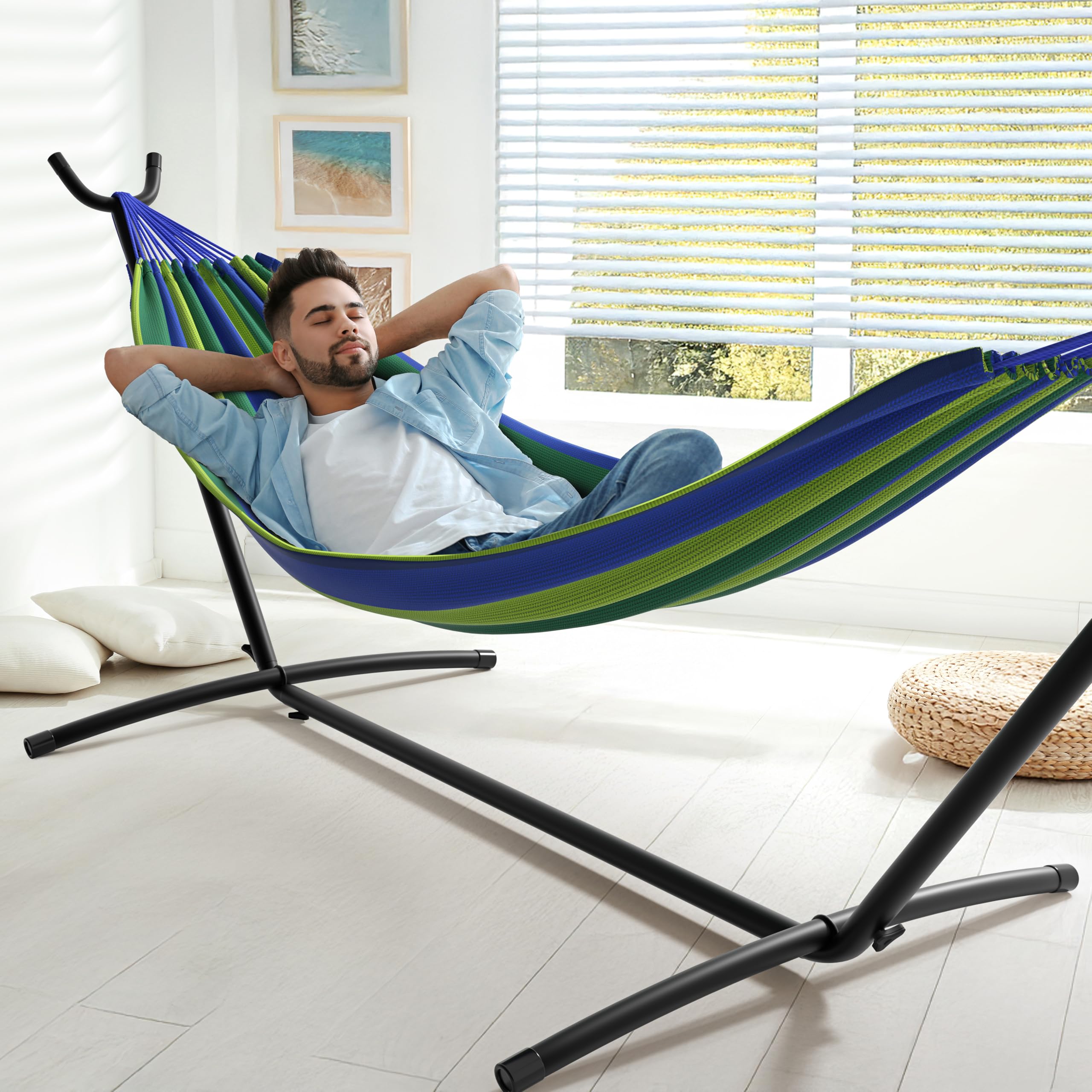 Sorbus 2-Person Hammock with Stand – 60" Cotton Blend Bed, Heavy Duty 450lbs Capacity, Portable with Carrying Case – for Garden, Patio, Outdoor, Camping, Gifts – Washable - Image 4
