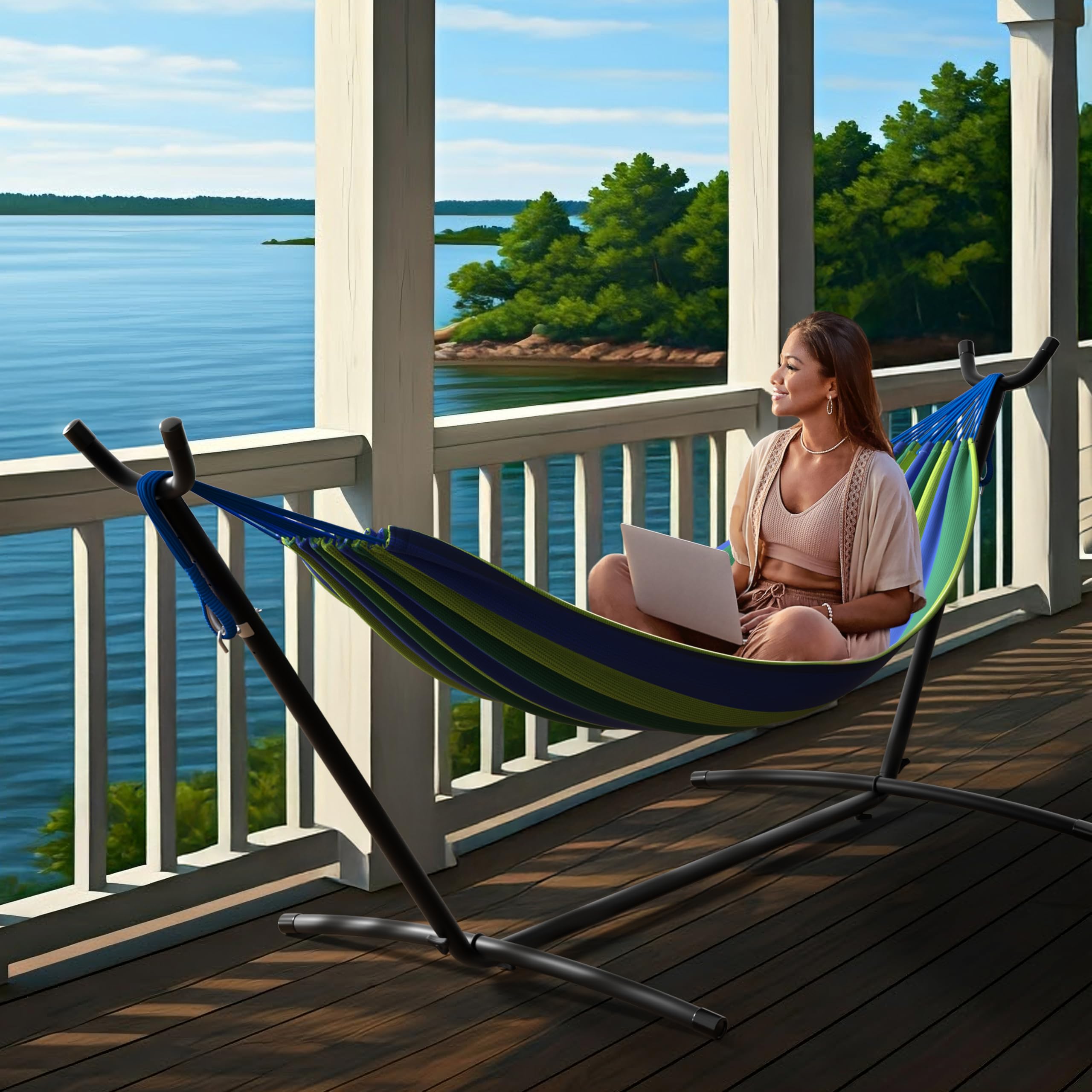 Sorbus 2-Person Hammock with Stand – 60" Cotton Blend Bed, Heavy Duty 450lbs Capacity, Portable with Carrying Case – for Garden, Patio, Outdoor, Camping, Gifts – Washable - Image 6
