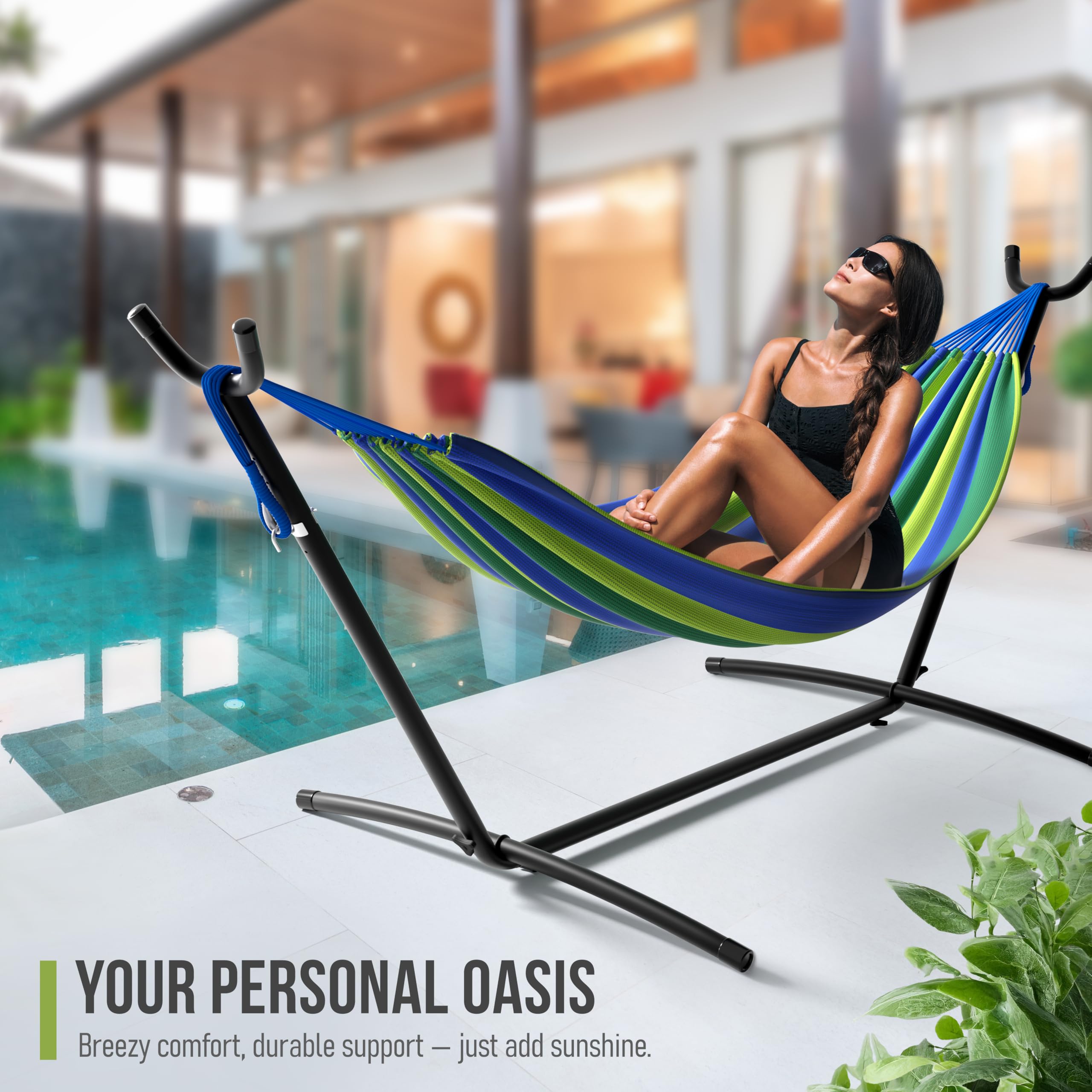 Sorbus 2-Person Hammock with Stand – 60" Cotton Blend Bed, Heavy Duty 450lbs Capacity, Portable with Carrying Case – for Garden, Patio, Outdoor, Camping, Gifts – Washable - Image 7