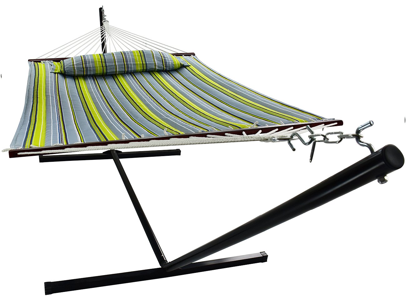 Sorbus 2-Person Stylish Hammock with Stand- 53" Large Cotton Outdoor Hammock- Spreadedbars & Pillow Included- Heavy Duty 450lbs Portable Hammock for Garden Patio Outdoor Camping- Comfortable, Washable