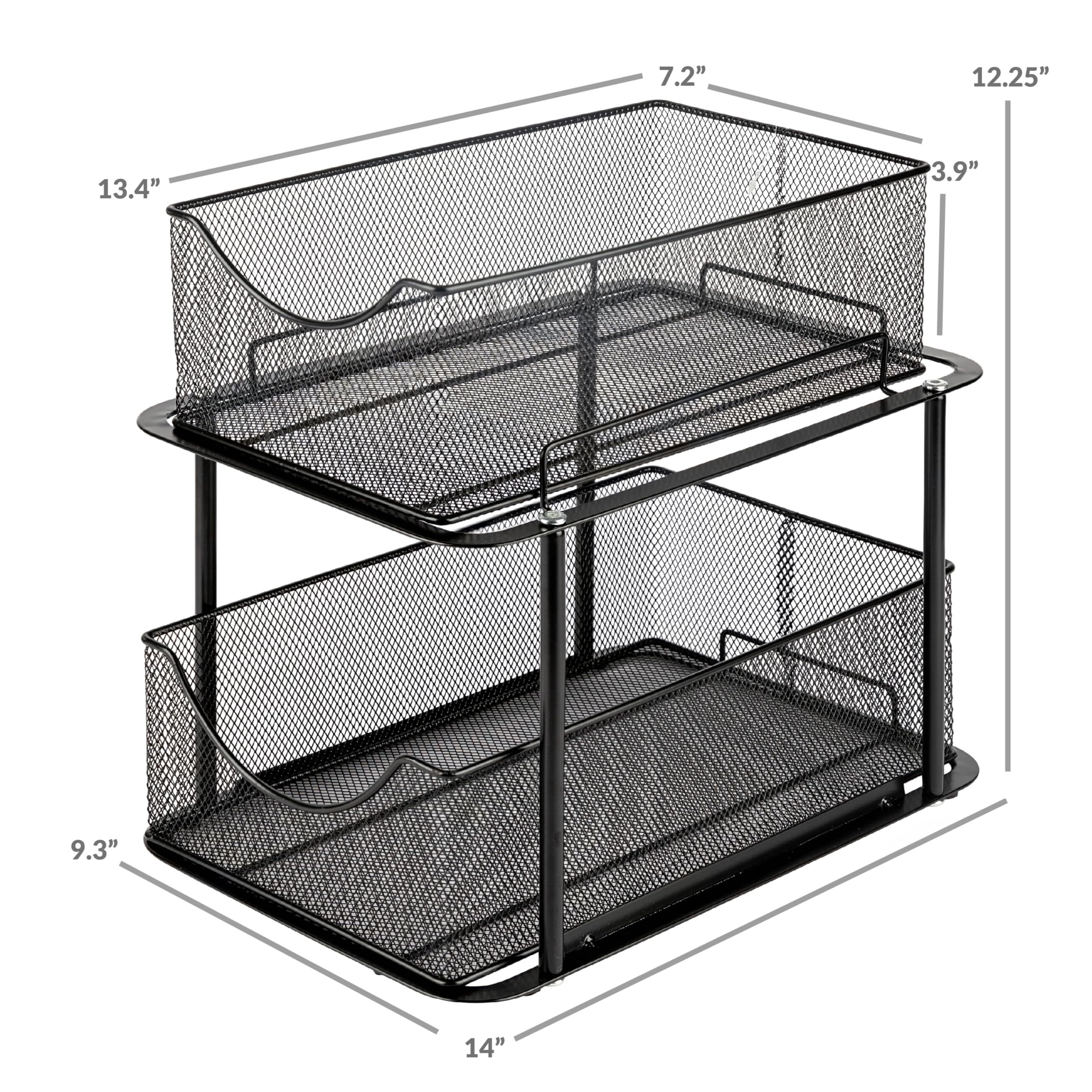 Sorbus 2 Tier Metal Under Sink Organizer for Bathroom, Kitchen, Strong Steel Mesh Sliding Drawers for Under Sink, Under Cabinet, Closet, Kitchen, Pantry, Bathroom Organizers and Storage (Black) - Image 3