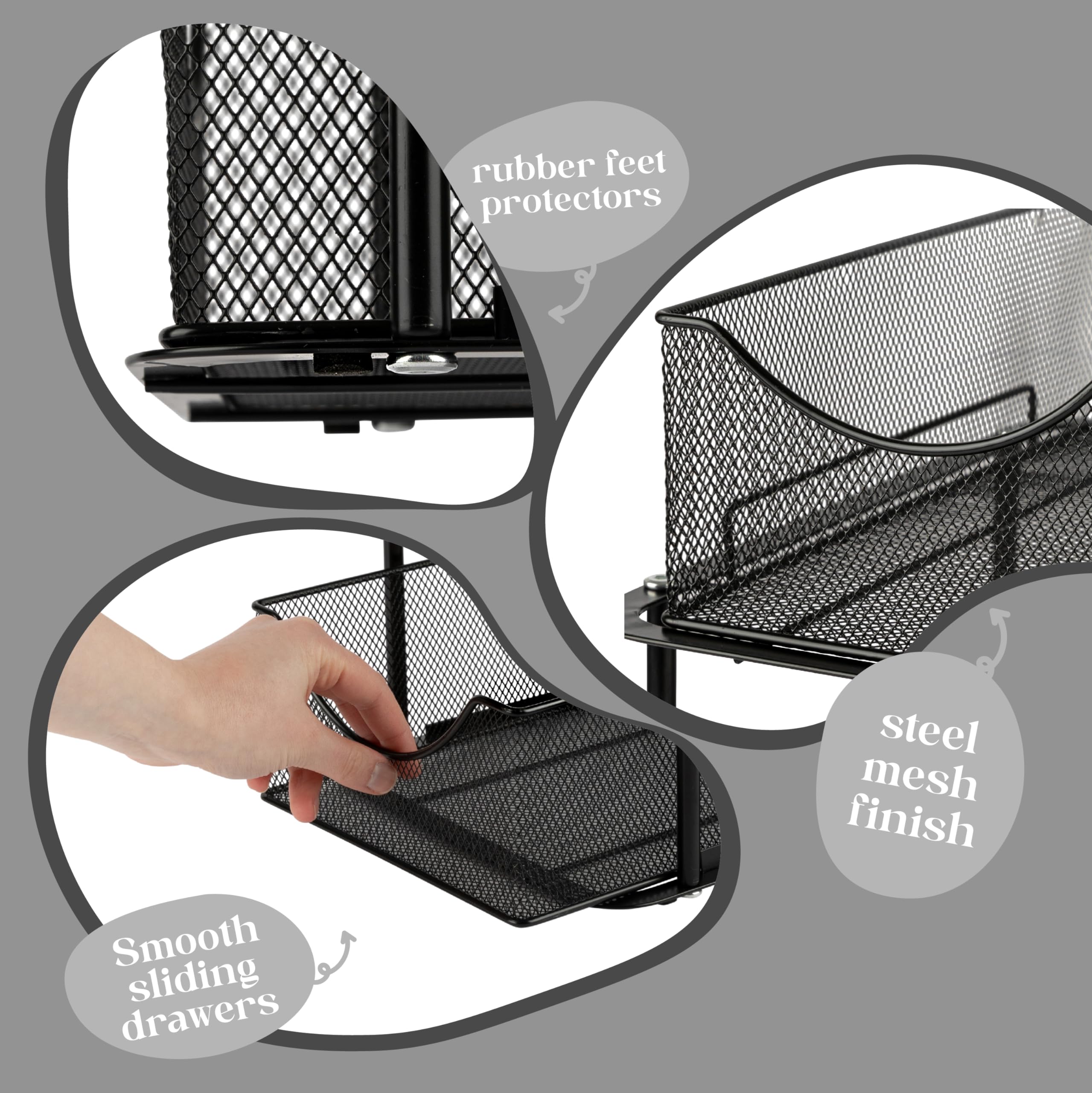 Sorbus 2 Tier Metal Under Sink Organizer for Bathroom, Kitchen, Strong Steel Mesh Sliding Drawers for Under Sink, Under Cabinet, Closet, Kitchen, Pantry, Bathroom Organizers and Storage (Black) - Image 5