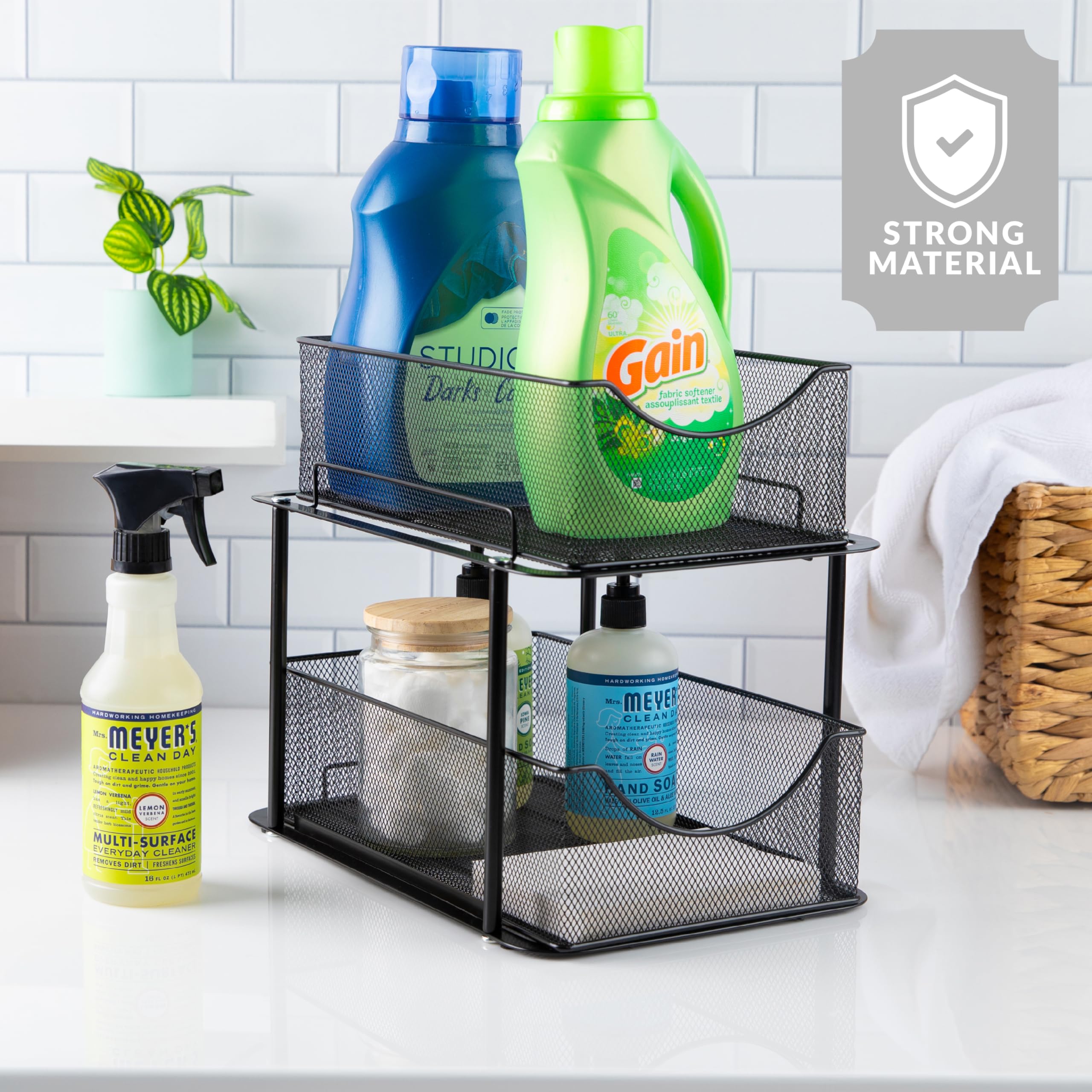 Sorbus 2 Tier Metal Under Sink Organizer for Bathroom, Kitchen, Strong Steel Mesh Sliding Drawers for Under Sink, Under Cabinet, Closet, Kitchen, Pantry, Bathroom Organizers and Storage (Black) - Image 6
