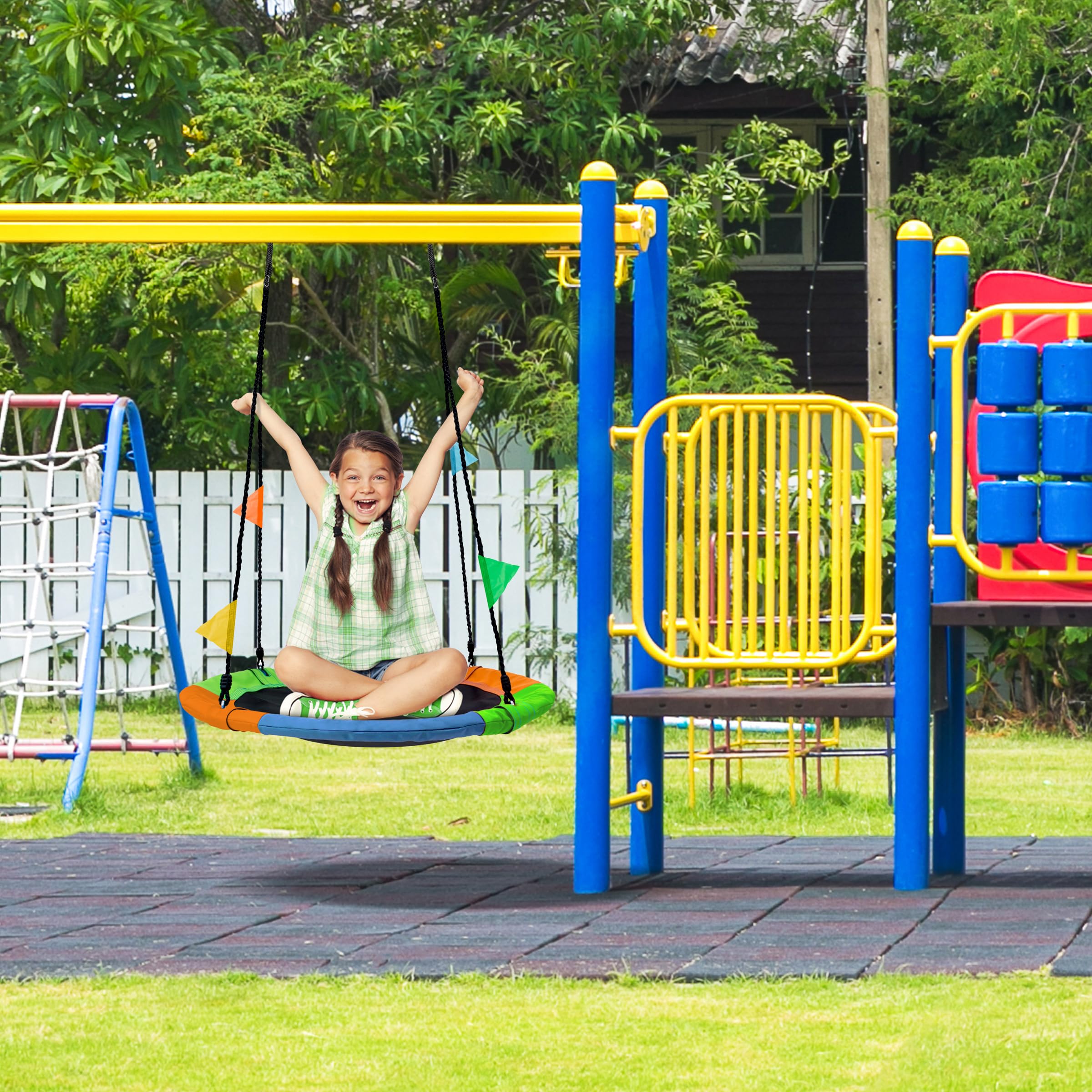 Sorbus 24" Saucer Tree Swing for Kids- 220lbs Outdoor Swing Fun- Tree Glider Therapy Swing-Durable Multi-Strand Adjustable Ropes Seat- Trampoline Net for Indoor/Outdoor, Accessory Included - Image 2