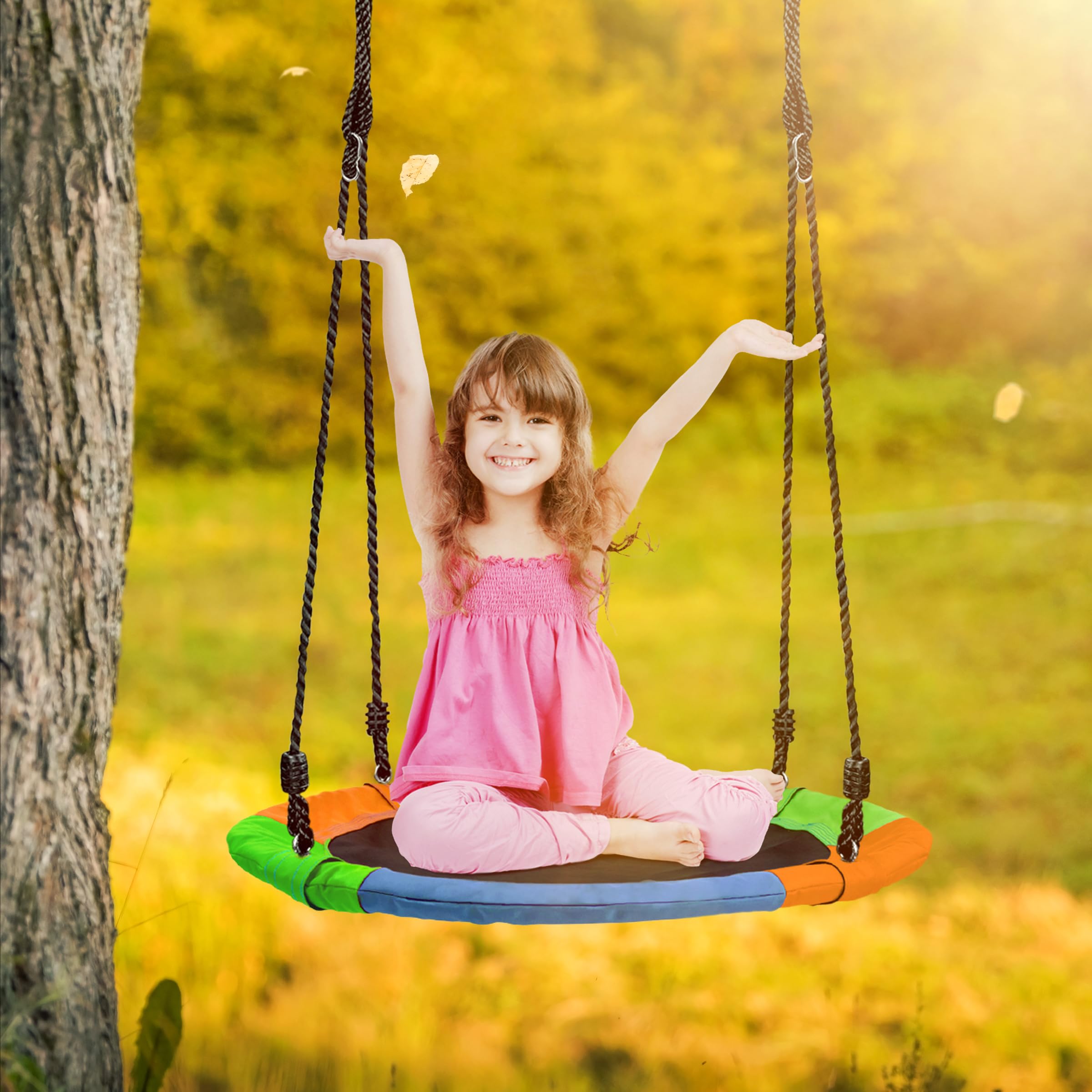 Sorbus 24" Saucer Tree Swing for Kids- 220lbs Outdoor Swing Fun- Tree Glider Therapy Swing-Durable Multi-Strand Adjustable Ropes Seat- Trampoline Net for Indoor/Outdoor, Accessory Included - Image 6