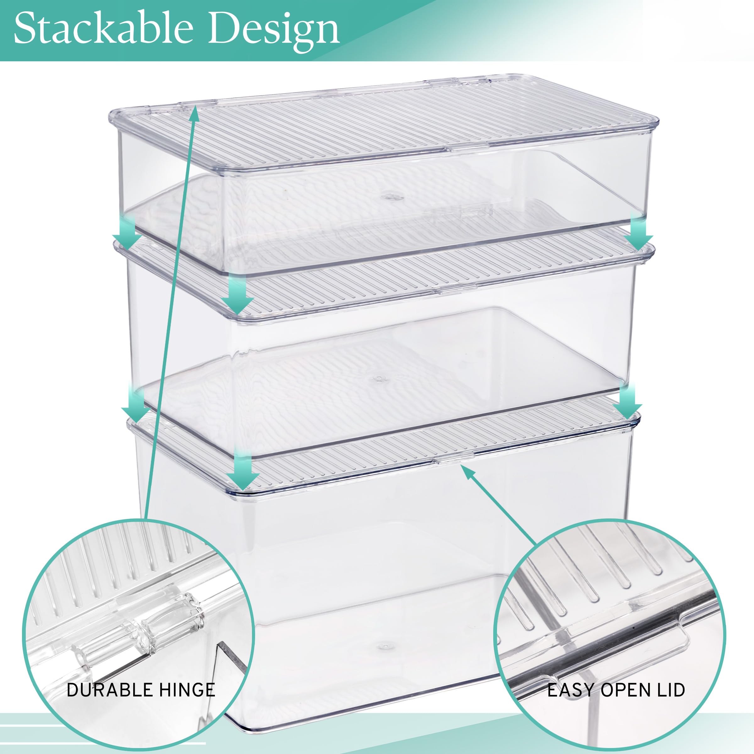 Sorbus 3 Pack Clear Plastic Storage Bins with Lids - Stackable Refrigerator Organizer - Pantry Organizer - Fridge Organization - Cabinet Organizers Containers Storage box for Kitchen (Sizes: L,M,S) - Image 5
