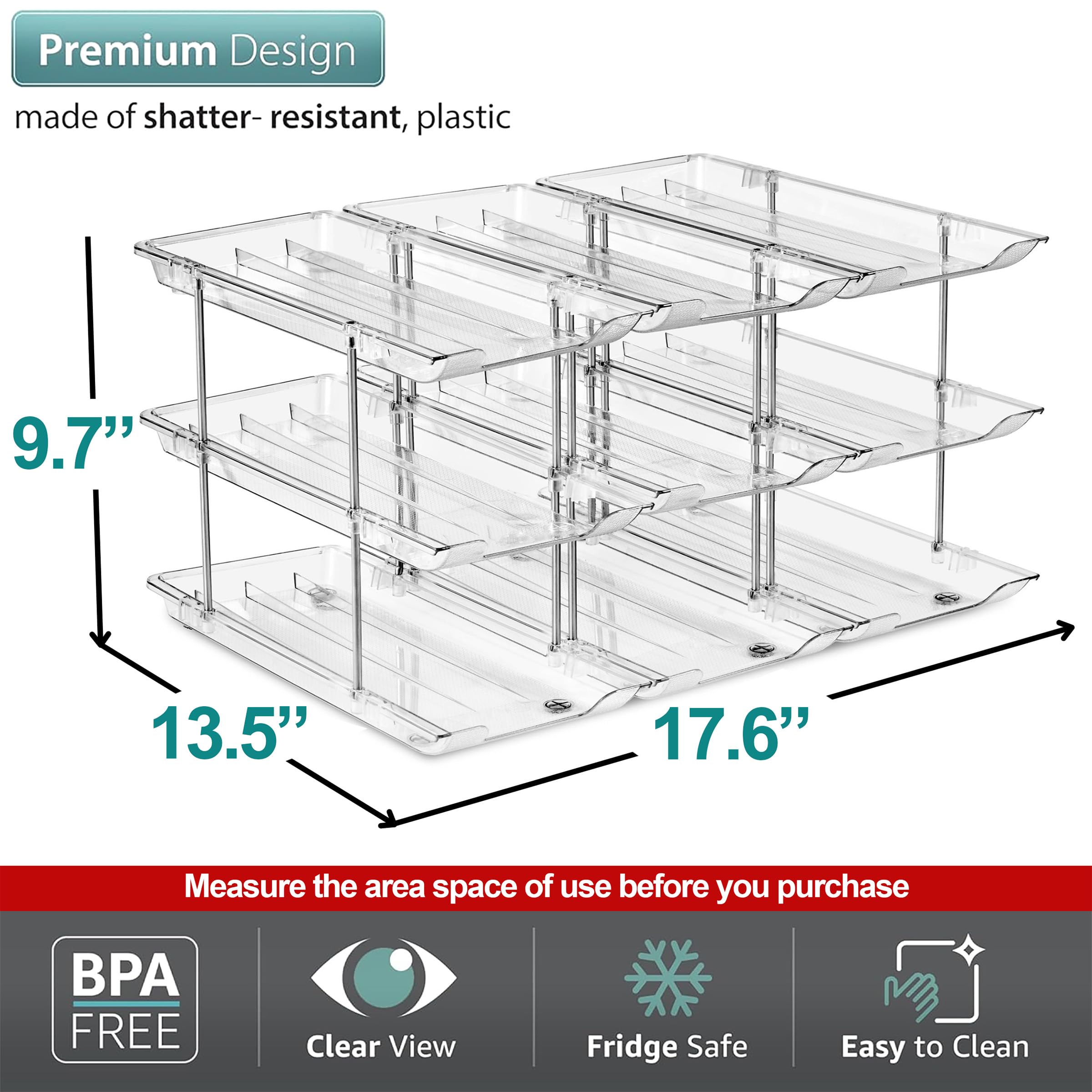 Sorbus 3-Tier Can Organizer for Pantry – Stackable Can Storage Organizer for Kitchen Cabinet, Can Rack Organizer for Pantry Shelf, Canned Food Dispenser with Rolling Design, Adjustable 2 or 3 Tiers - Image 3