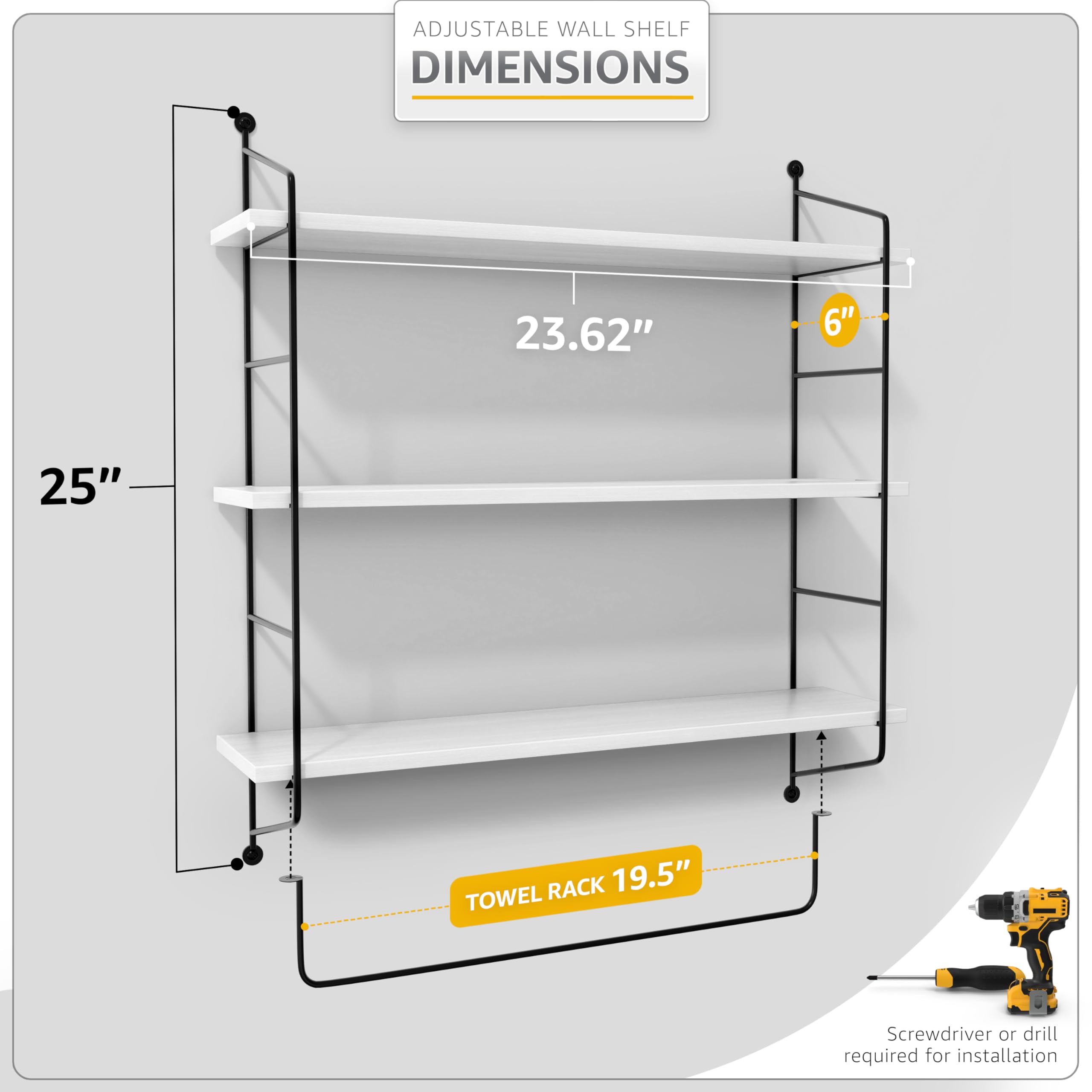 Sorbus 3-Tier Floating Bathroom Shelves for Wall - Wood Wall Storage for Towels, Over The Toilet Storage Cabinet, Gaming Floating Shelves, Bathroom Accessories, and Home Decor (White) - Image 3