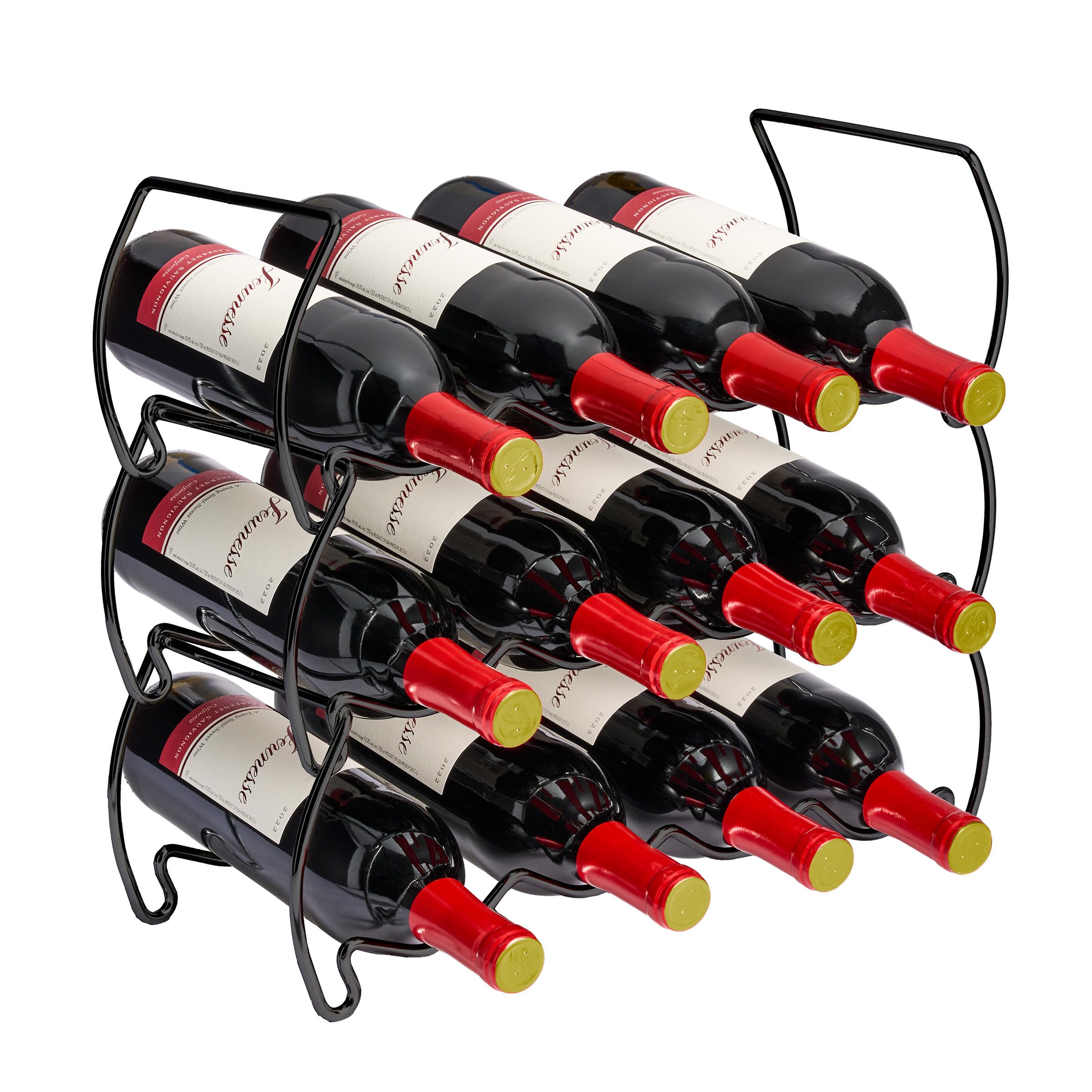 Sorbus 3-Tier Stackable Wine Rack - Classic Style Wine Racks for Bottles - Perfect for Bar, Wine Cellar, Basement, Cabinet, Pantry, etc - Hold 12 Bottles, Metal (Black)