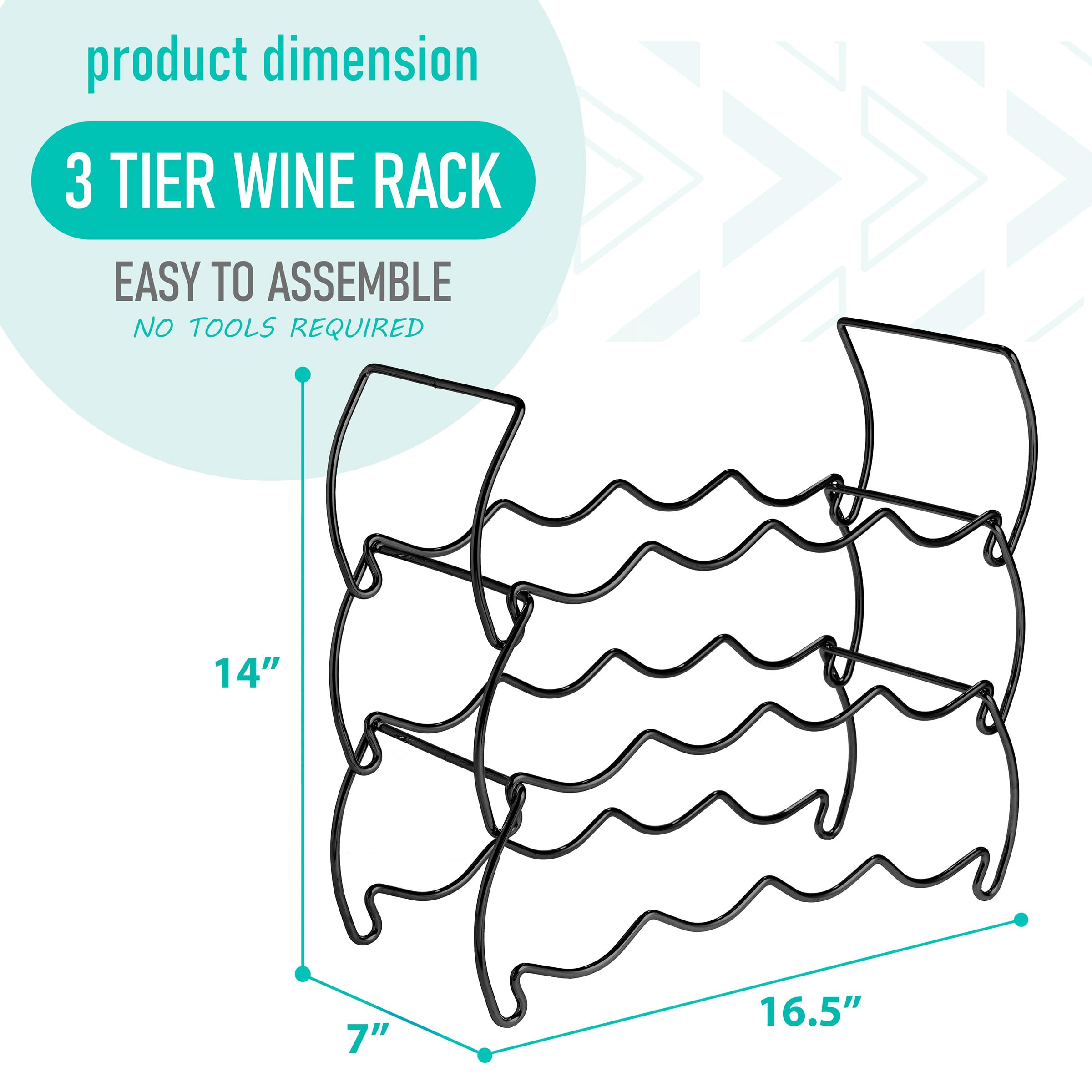 Sorbus 3-Tier Stackable Wine Rack - Classic Style Wine Racks for Bottles - Perfect for Bar, Wine Cellar, Basement, Cabinet, Pantry, etc - Hold 12 Bottles, Metal (Black) - Image 2