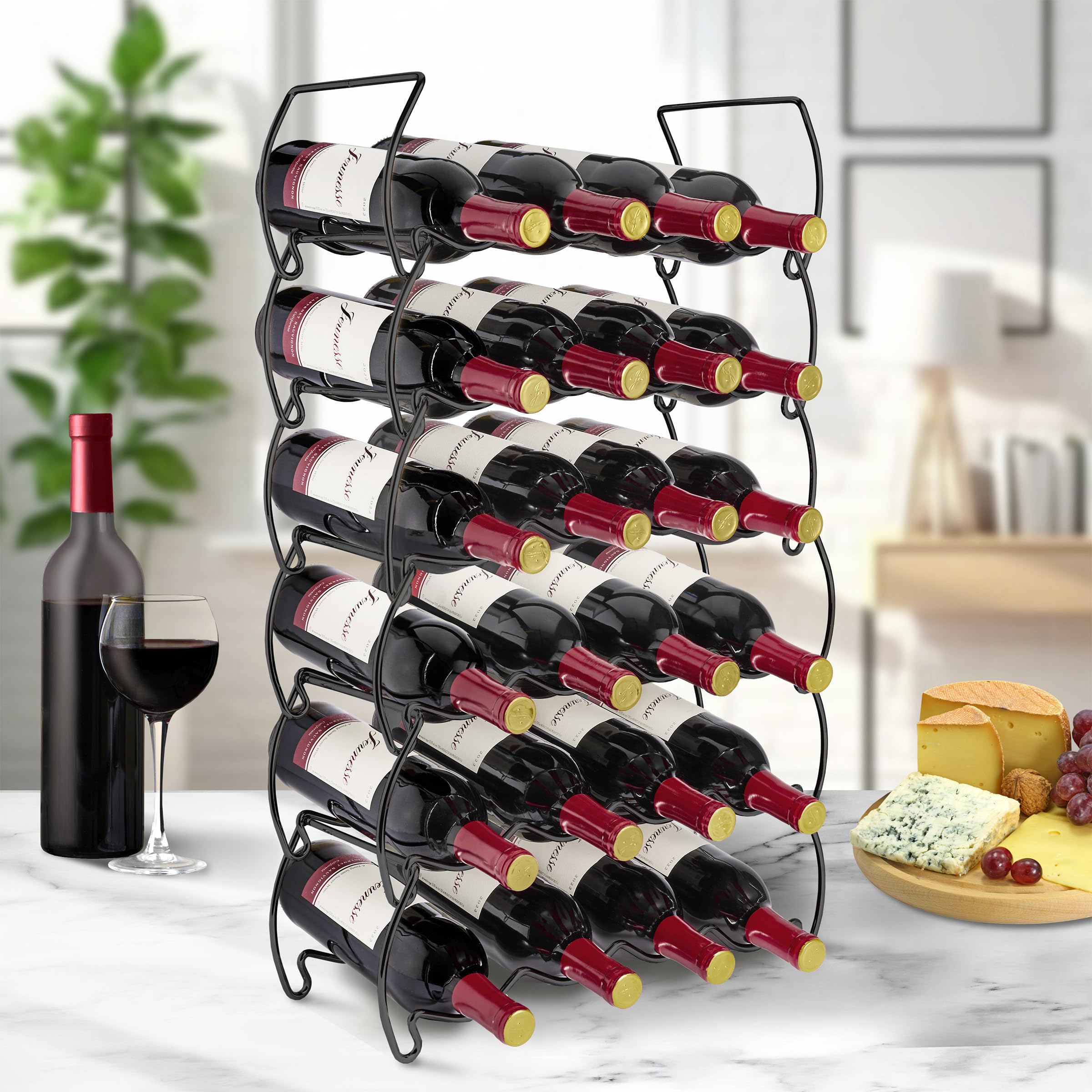 Sorbus 3-Tier Stackable Wine Rack - Classic Style Wine Racks for Bottles - Perfect for Bar, Wine Cellar, Basement, Cabinet, Pantry, etc - Hold 12 Bottles, Metal (Black) - Image 3