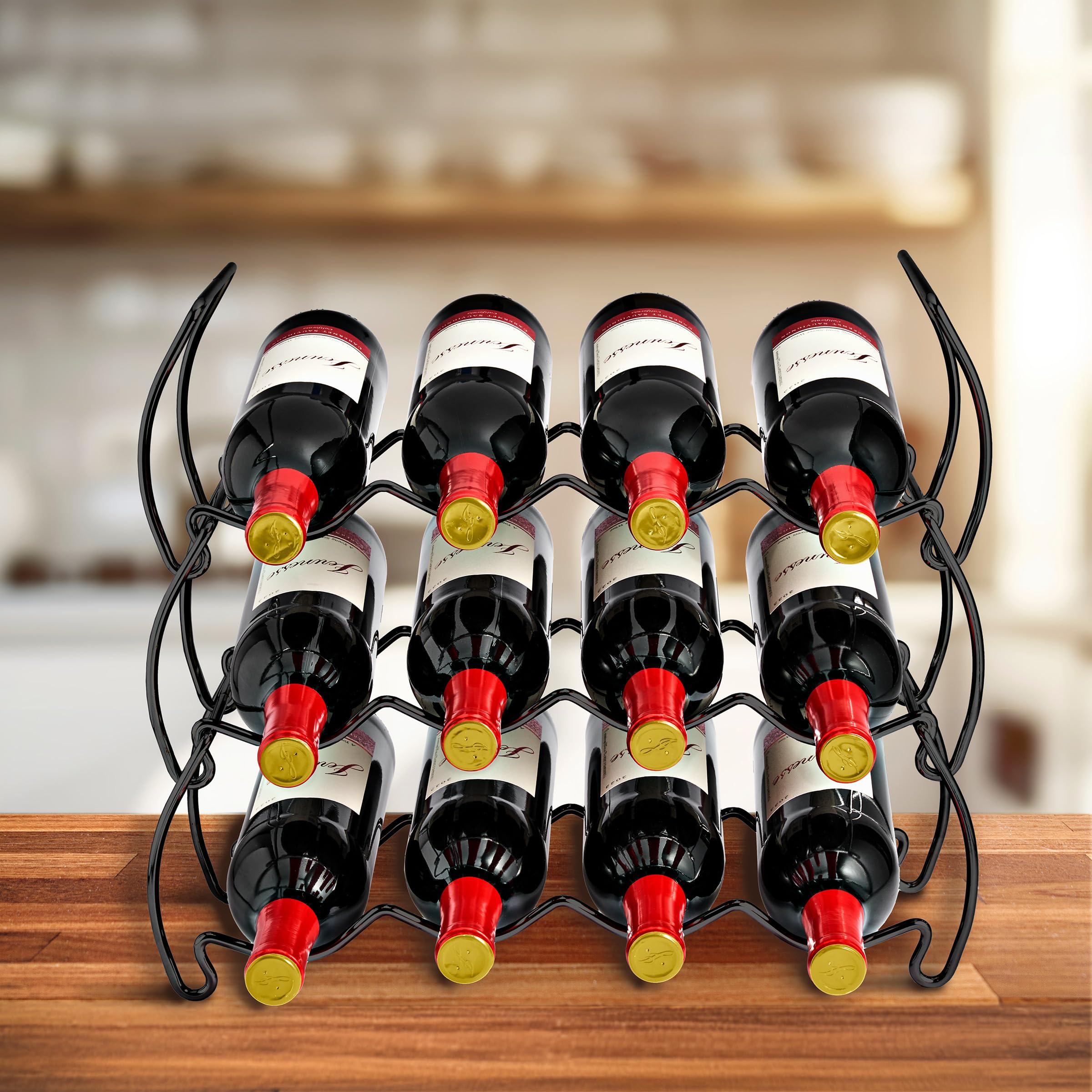 Sorbus 3-Tier Stackable Wine Rack - Classic Style Wine Racks for Bottles - Perfect for Bar, Wine Cellar, Basement, Cabinet, Pantry, etc - Hold 12 Bottles, Metal (Black) - Image 4