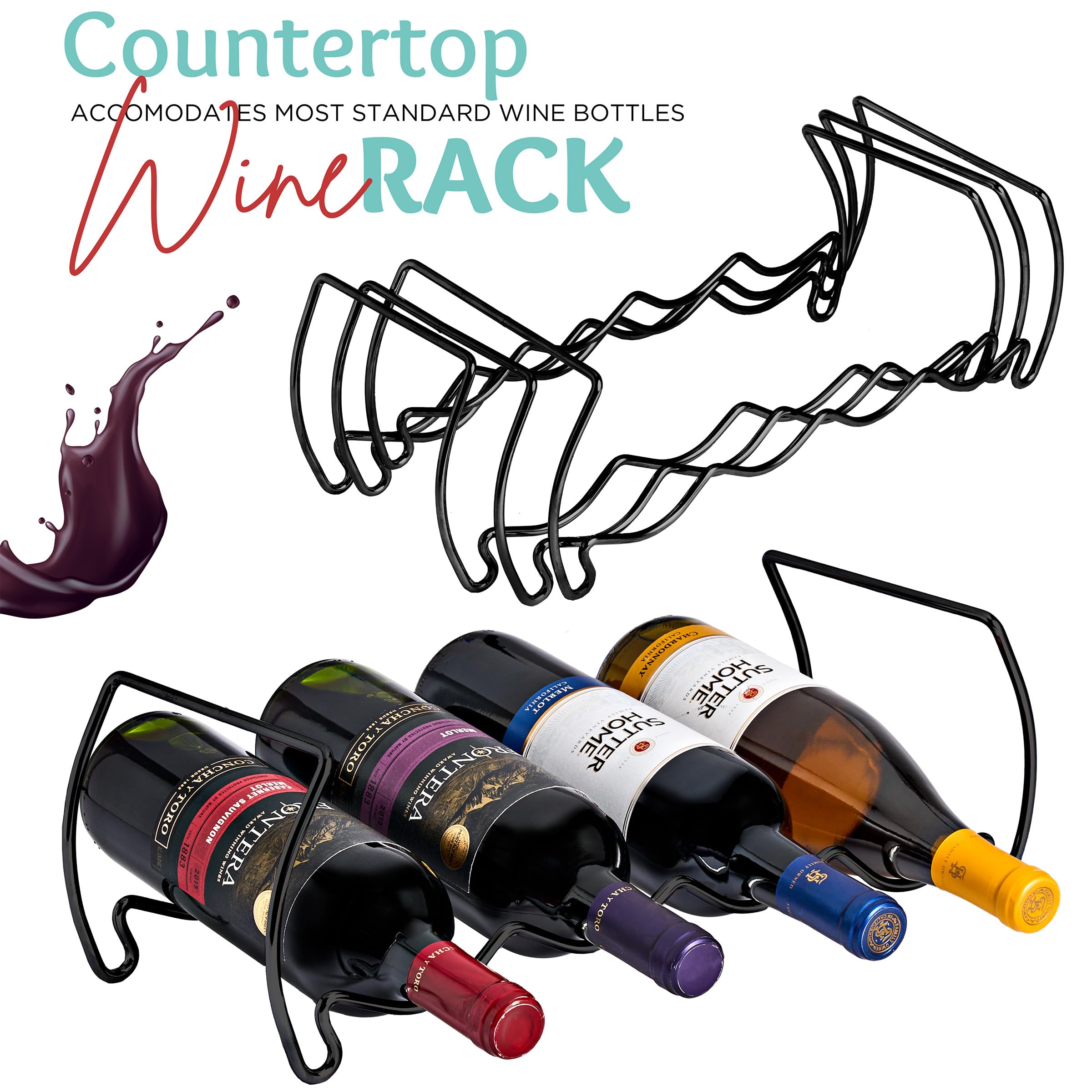 Sorbus 3-Tier Stackable Wine Rack - Classic Style Wine Racks for Bottles - Perfect for Bar, Wine Cellar, Basement, Cabinet, Pantry, etc - Hold 12 Bottles, Metal (Black) - Image 6