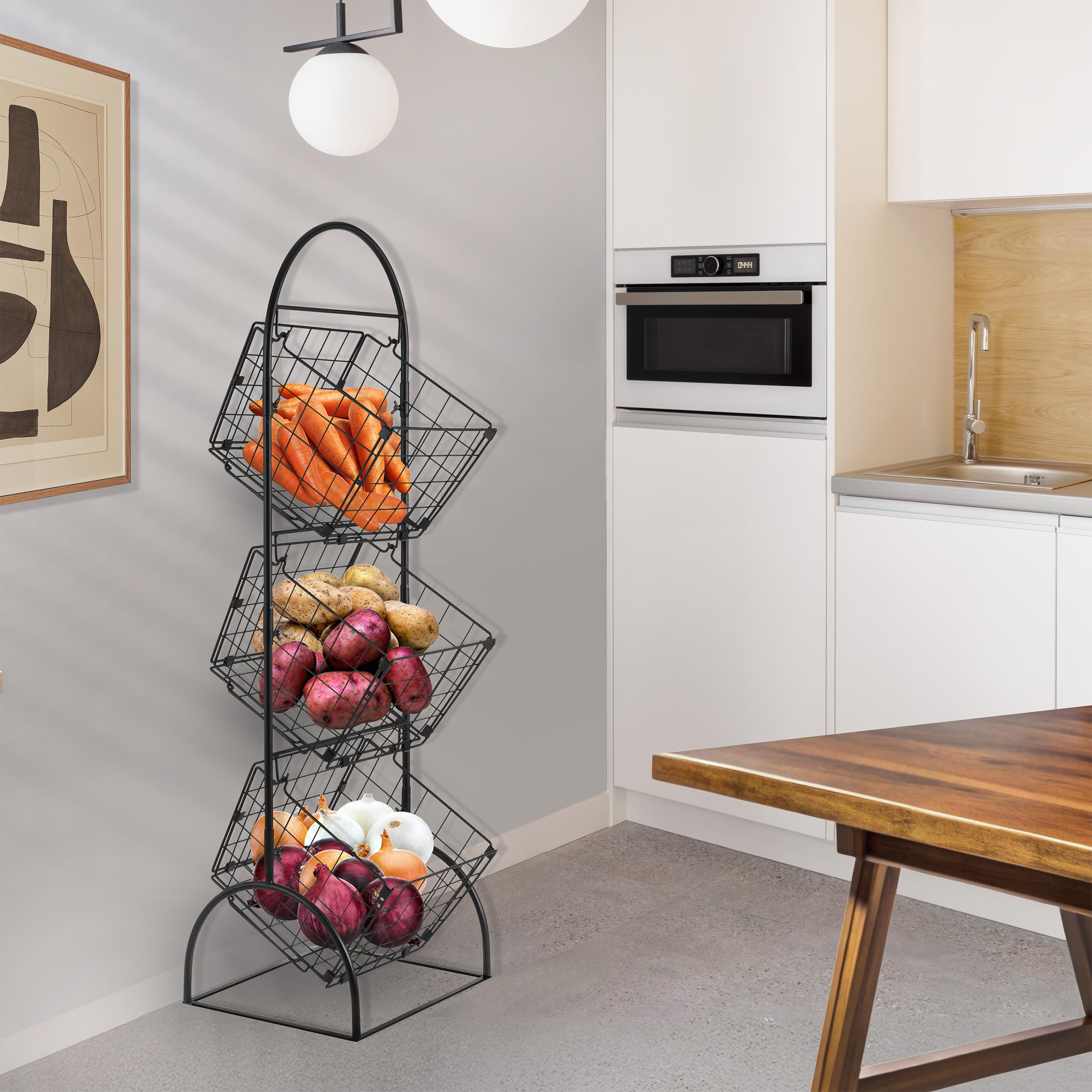 Sorbus 3-Tier Wire Market Basket Storage for Fruit, Vegetables, Toiletries, Household Items, Stylish Tiered Serving Stand for Kitchen, Bathroom Organization - Image 3