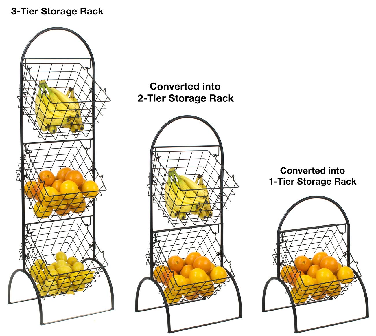 Sorbus 3-Tier Wire Market Basket Storage for Fruit, Vegetables, Toiletries, Household Items, Stylish Tiered Serving Stand for Kitchen, Bathroom Organization - Image 6