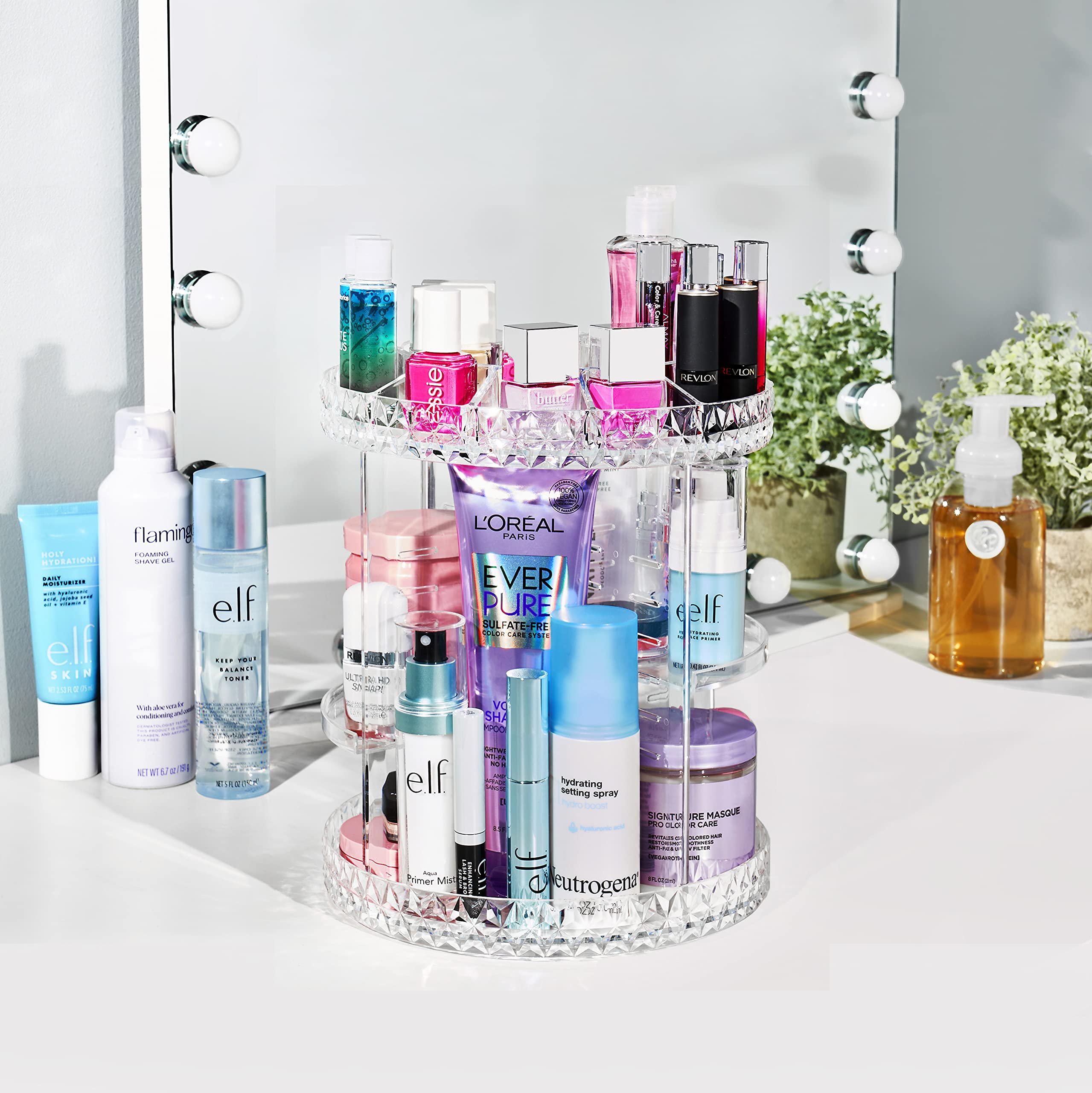 Sorbus 360 Rotating Makeup Organizer - Spinning cosmetics organizer, Adjustable Shelves for Make Up, Perfume & Toiletries - Acrylic Makeup Organizer for Vanity, Bathroom, Bedroom, Closet [Clear] - Image 3