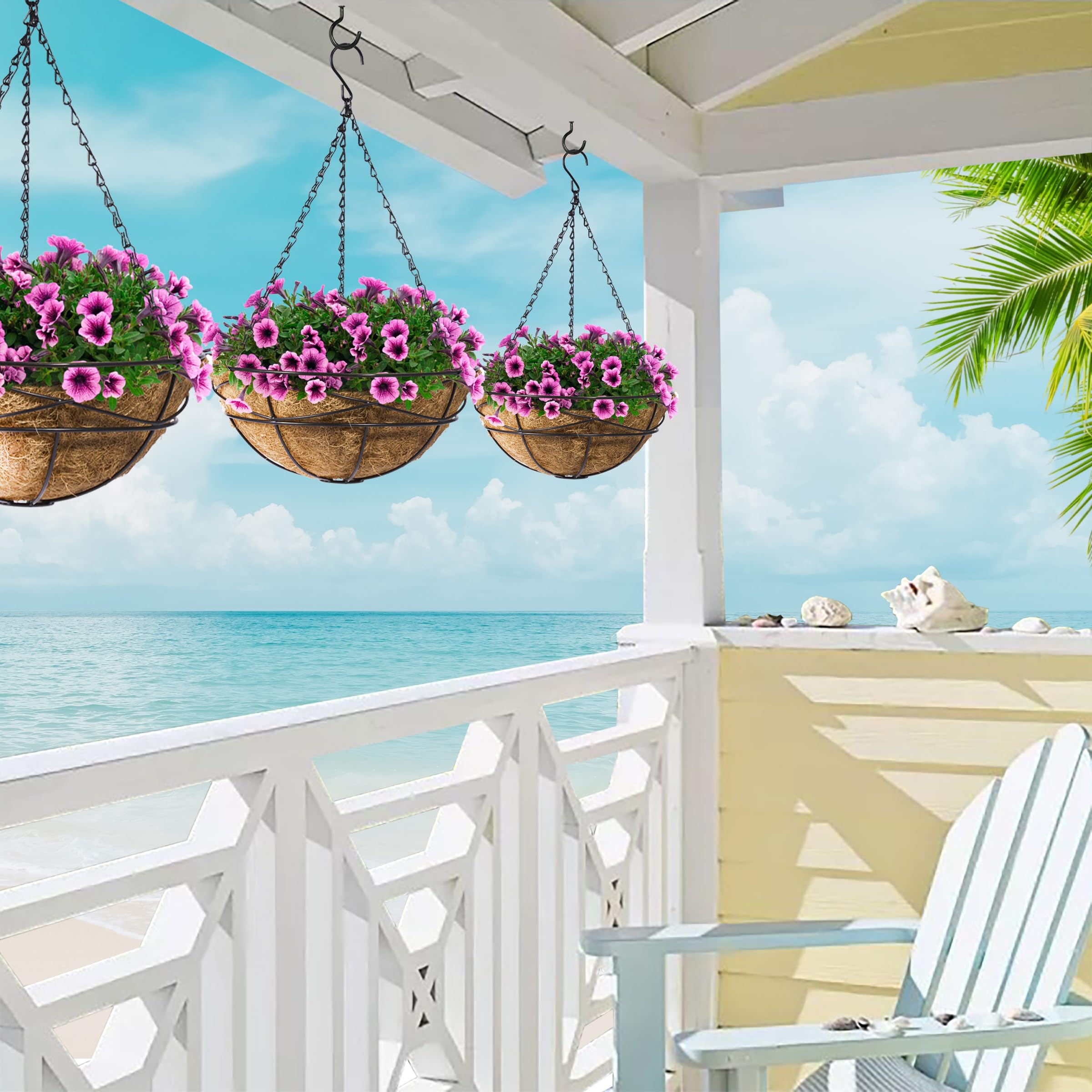 Sorbus 4 Pack Metal Hanging Planter Basket Huge 12 Inch Hanging Flower Pot Basket & Coco Coir Liner for Indoor/Outdoor Garden Décor, Perfect for Home, Garden, Patio, Deck (Black) - Image 4