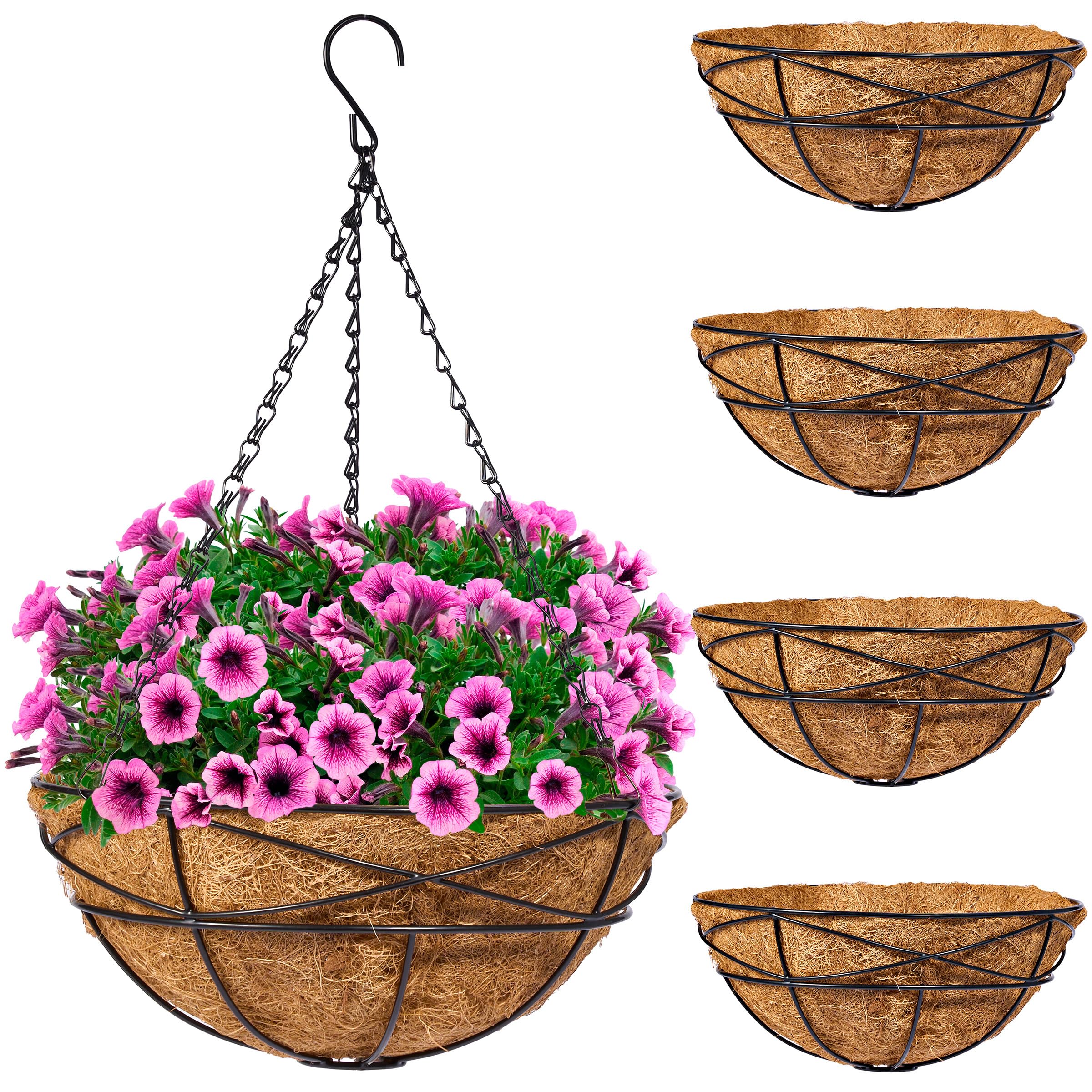 Sorbus 4 Pack Metal Hanging Planter Basket Huge 12 Inch Hanging Flower Pot Basket & Coco Coir Liner for Indoor/Outdoor Garden Décor, Perfect for Home, Garden, Patio, Deck (Black) - Image 7