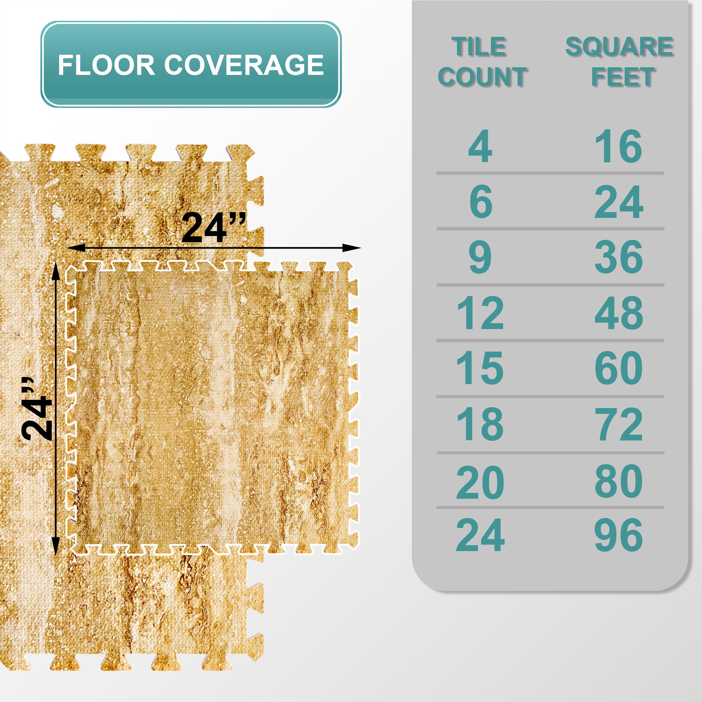 Sorbus 48 Sq. Ft. Wood Grain Floor Tiles Foam Mat EVA Interlocking Mats Tile 3/8-Inch Thick Flooring Wood Puzzle Exercise Mats w/Borders - Home Playroom Basement, Apartment, Trade Show, Baby, Dance - Image 3