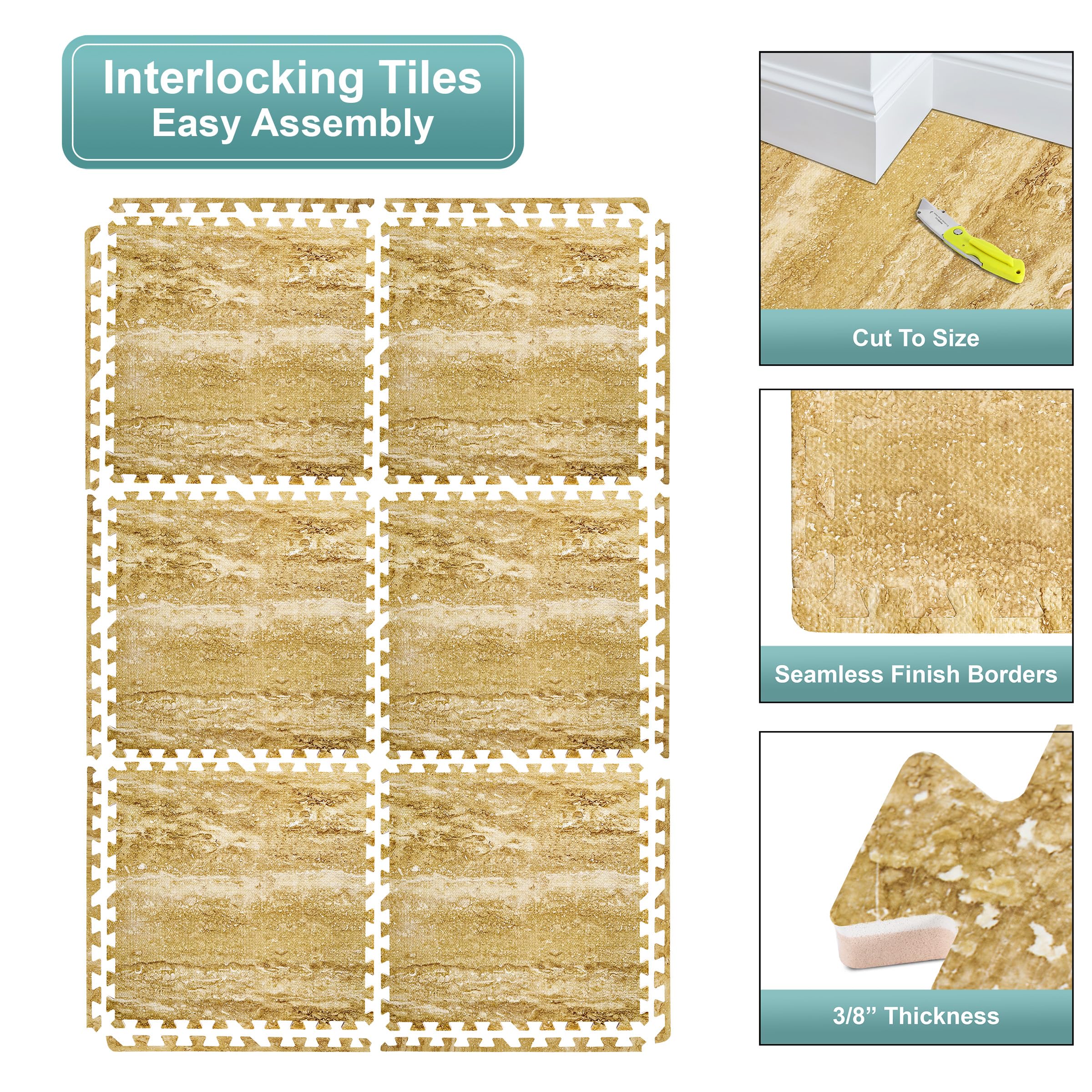 Sorbus 48 Sq. Ft. Wood Grain Floor Tiles Foam Mat EVA Interlocking Mats Tile 3/8-Inch Thick Flooring Wood Puzzle Exercise Mats w/Borders - Home Playroom Basement, Apartment, Trade Show, Baby, Dance - Image 7