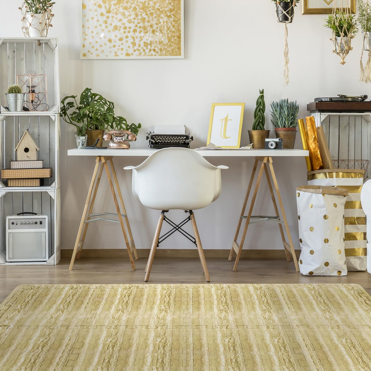 Sorbus 48 Sq. Ft. Wood Grain Floor Tiles Foam Mat EVA Interlocking Mats Tile 3/8-Inch Thick Flooring Wood Puzzle Exercise Mats w/Borders - Home Playroom Basement, Apartment, Trade Show, Baby, Dance - Image 9