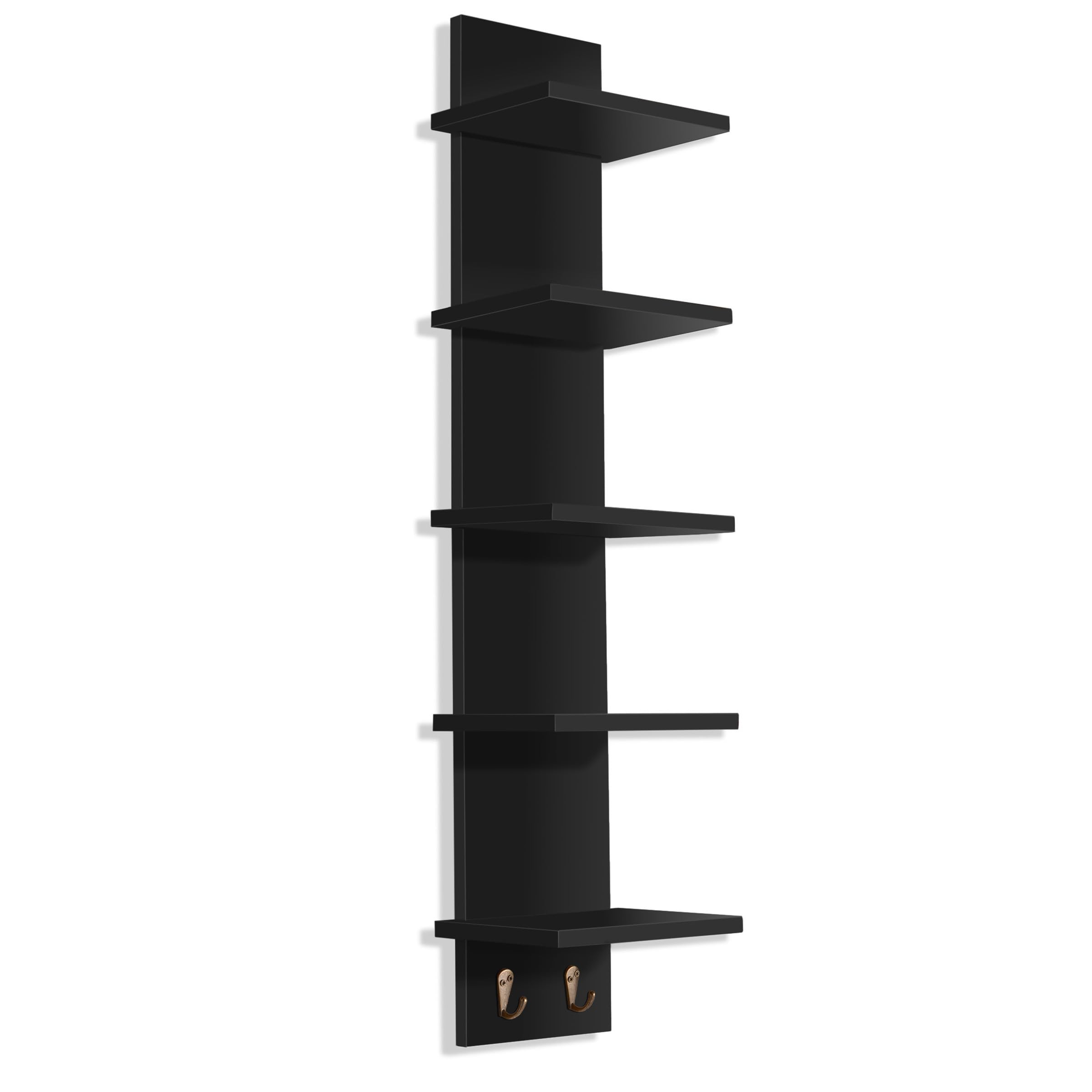Sorbus 5 Tier Wall Shelf Unit with Hooks, Vertical Column Utility Shelving for Home Decor and Storage Organizer, Wall-Mounted Floating Shelves for Bathroom Storage, Bedroom, Living Room