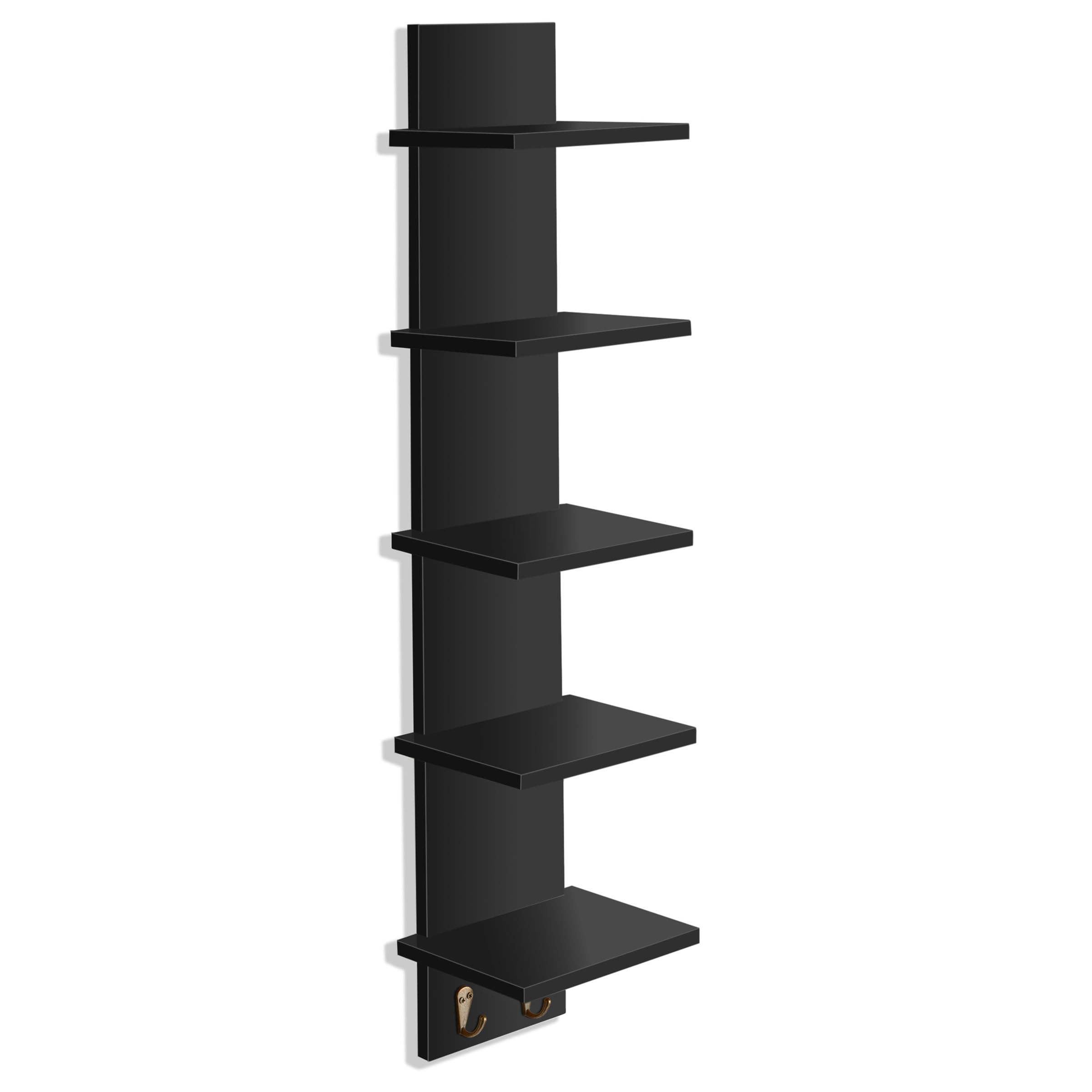 Sorbus 5 Tier Wall Shelf Unit with Hooks, Vertical Column Utility Shelving for Home Decor and Storage Organizer, Wall-Mounted Floating Shelves for Bathroom Storage, Bedroom, Living Room - Image 8