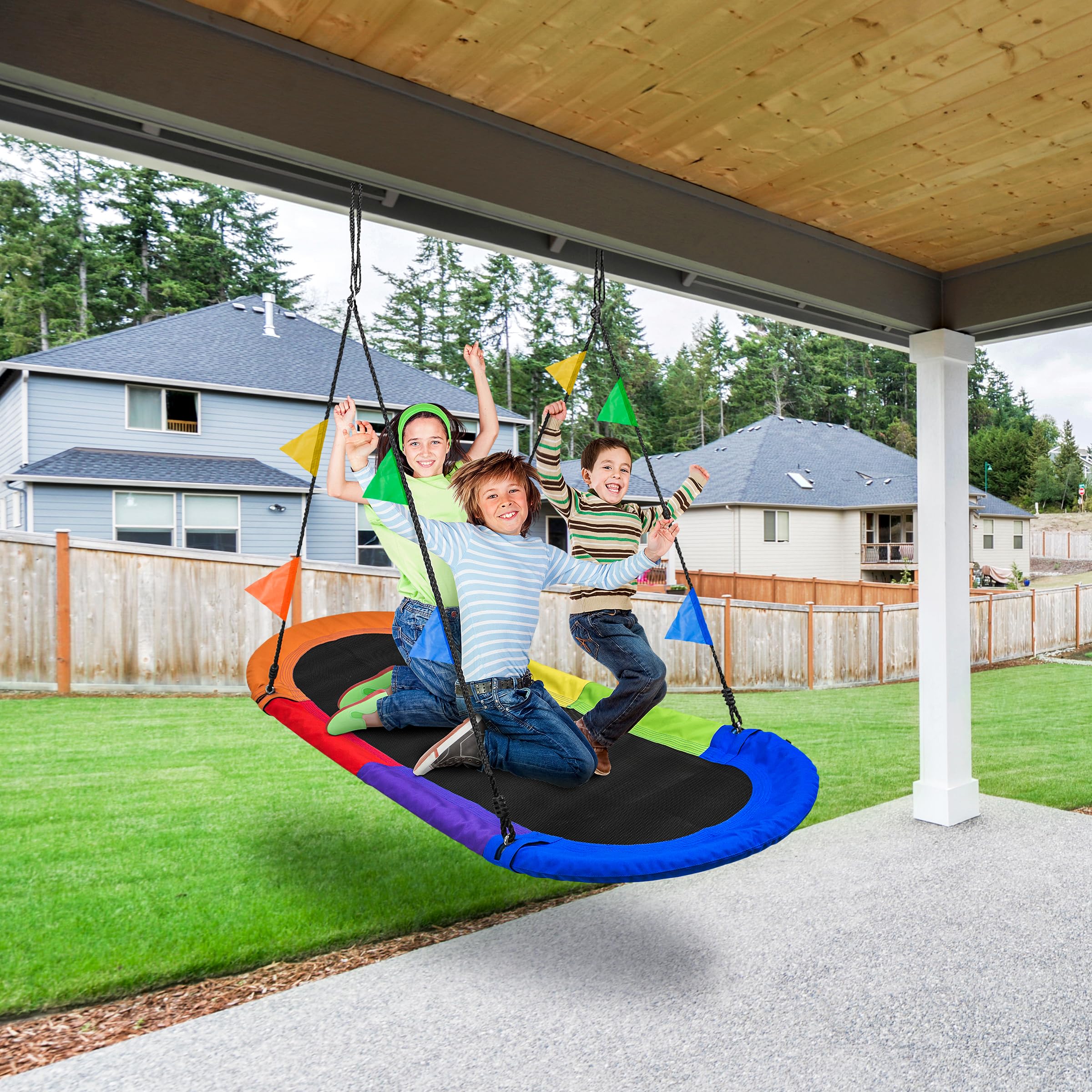 Sorbus 66" Saucer Swing for Kids - 700lbs Big Oval Platform - Tree Glider Therapy for Kids - Adjustable Ropes & Durable Seat - Trampoline Net for Indoor/Outdoor, Accessory Included - Image 4