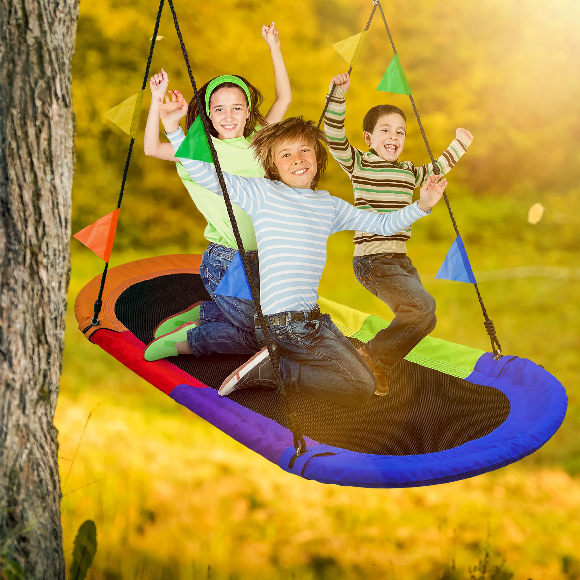 Sorbus 66" Saucer Swing for Kids - 700lbs Big Oval Platform - Tree Glider Therapy for Kids - Adjustable Ropes & Durable Seat - Trampoline Net for Indoor/Outdoor, Accessory Included - Image 6