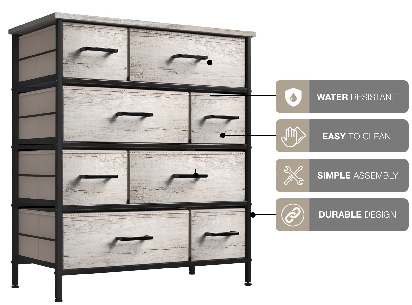 Sorbus 8 Drawer Fabric Dresser for Bedroom - Steel Frame, Wood Top, & Faux Wood Fabric - Tall Storage Chest for Clothes - Portable Stand Up Wardrobe - Image 6