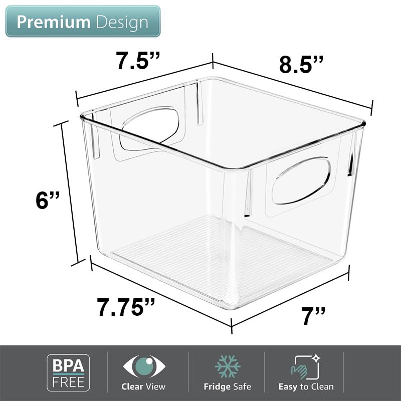 Sorbus 8 Pack Medium Clear Plastic Storage Bins, Clear Organizer Bins with Handle for Kitchen, Pantry, Cabinet, Refrigerator, Craft, Toys, Clothes, Closet, Under Sink, Bathroom Organizers and Storage - Image 2