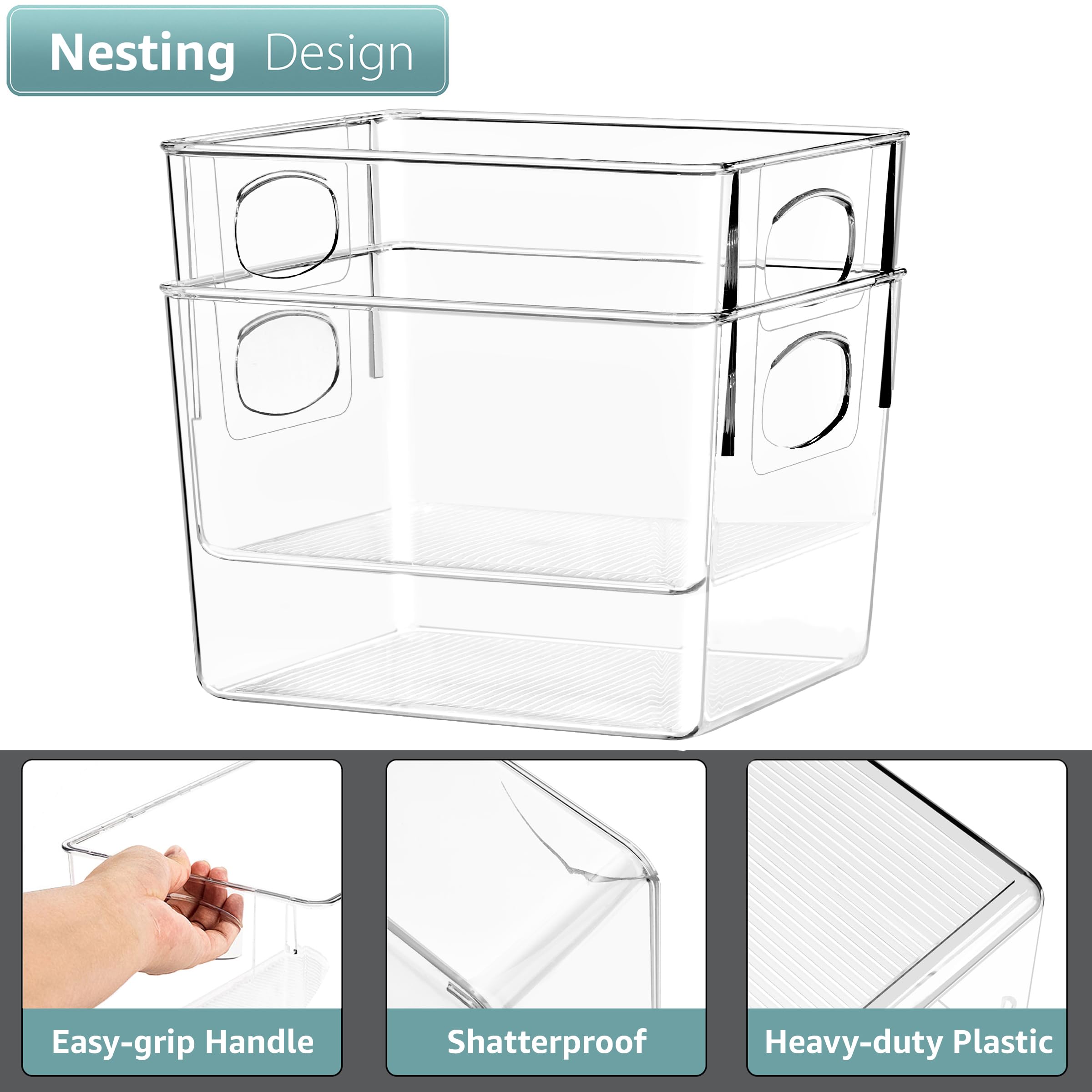 Sorbus 8 Pack Medium Clear Plastic Storage Bins, Clear Organizer Bins with Handle for Kitchen, Pantry, Cabinet, Refrigerator, Craft, Toys, Clothes, Closet, Under Sink, Bathroom Organizers and Storage - Image 5