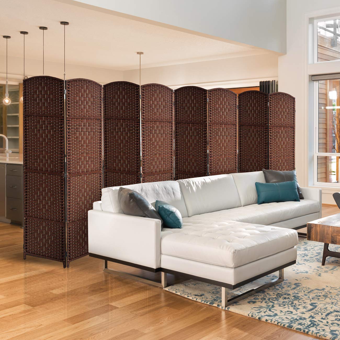 Sorbus 8 Panel Room Divider 6 ft. Tall - Privacy Screen, Extra Wide Double Hinged Panels, Diamond Double-Weaved, Partition Room Dividers and Folding Privacy Screens, Wall Divider for Room Separation - Image 4